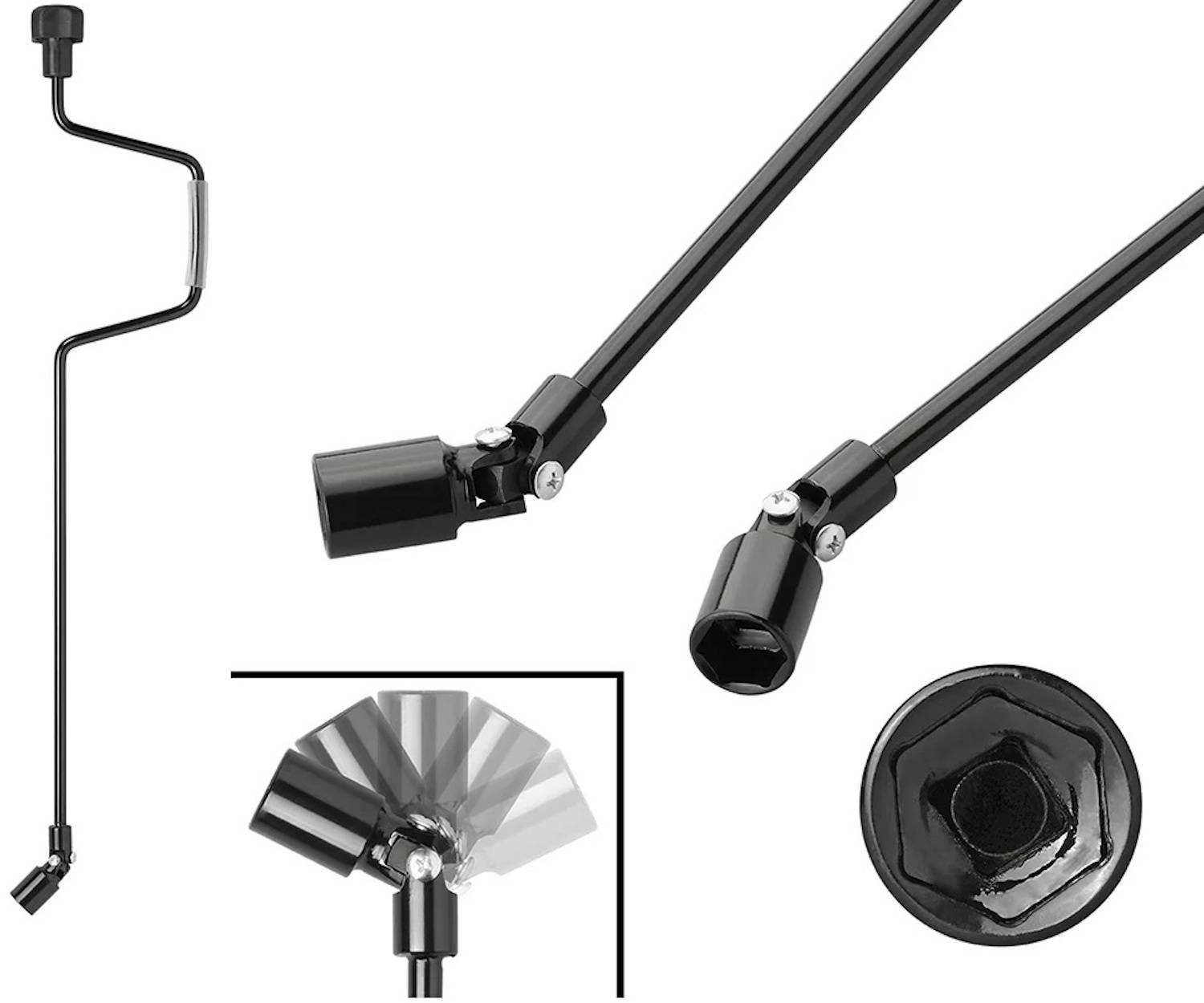 Verstellbarer Rückspiegel für Fahrräder, der den Rotationsmechanismus für variable Winkel zeigt. Inkludiert Befestigungszubehör.