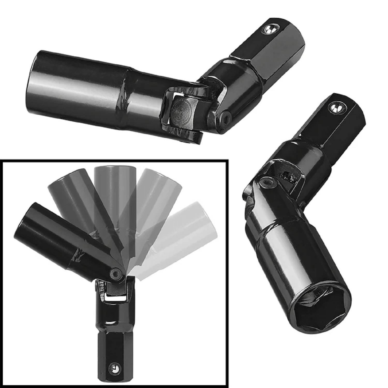 Universalgelenk-Adapter, der verschiedene Biegungswinkel und Positionen zeigt und die Flexibilität und Bewegungsfreiheit für Werkzeuganbringung veranschaulicht.