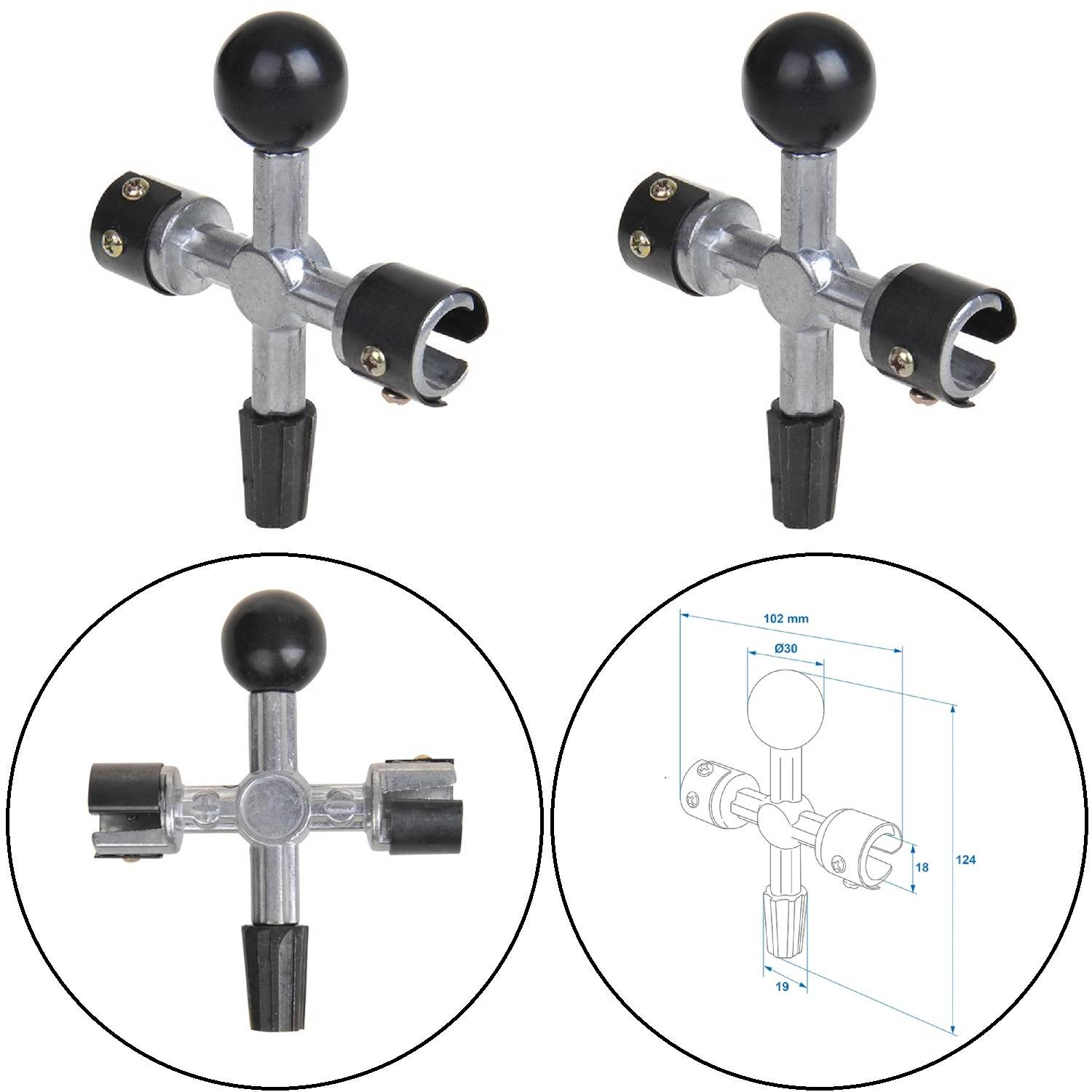 Universeller Schaltungsgetriebehebel mit Doppelansichten, detaillierter Nahaufnahme und Designschema mit Maßangaben.
