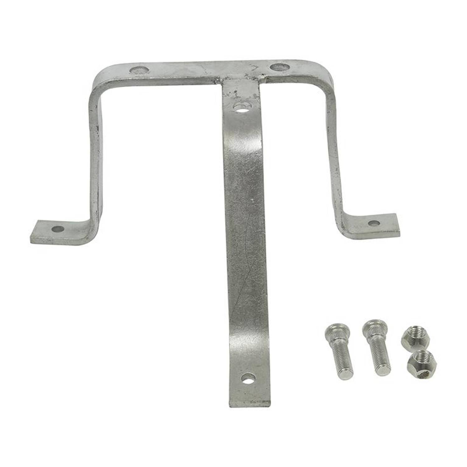 Metallhalterung mit zwei Armen und drei Schrauben an der Seite, verwendet für Montage oder Unterstützung.