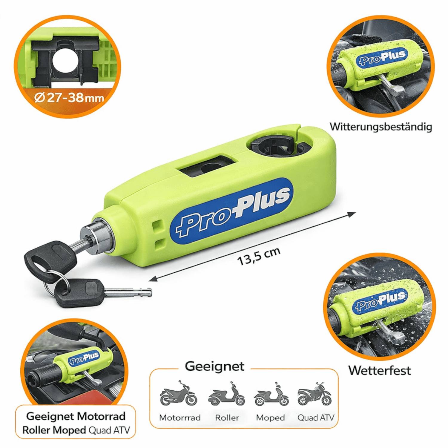 Motorrad Schloss Bremshebelschloss Gasgriff Ø 27–38mm Motorrad, Roller, Moped