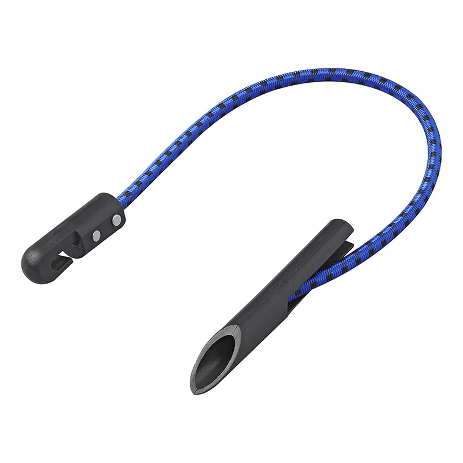 Blaue, flexible, schützende Kabelummantelung mit einer zylindrischen Form und einer Schlaufenendung, die zum Organisieren und Schützen von Kabeln vor Abnutzung oder Beschädigung verwendet wird.