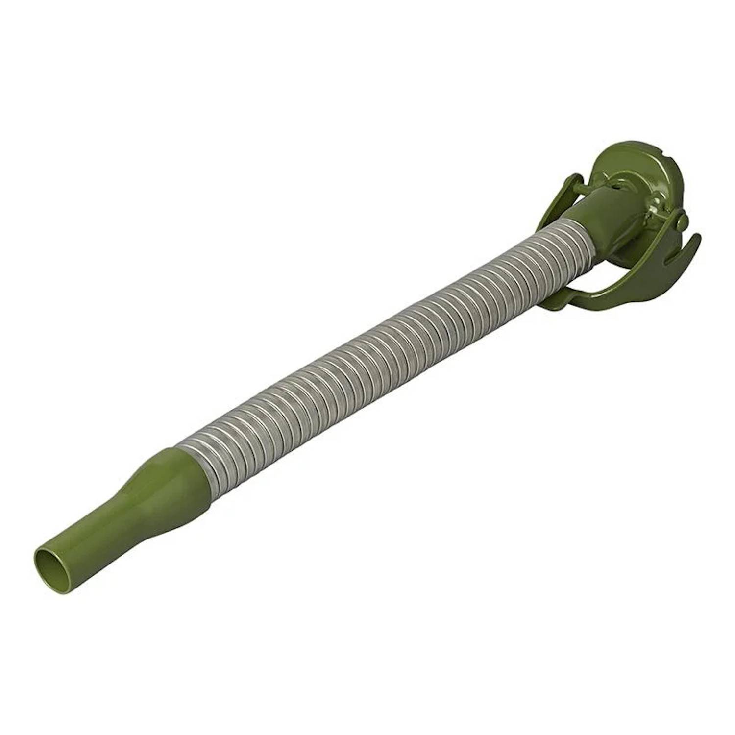 Eine kleine, vintage Militärartillerie-Granate mit kreisförmigen Flossen, olivgrünem Körper und einem gerippten Metallmittelabschnitt, von der Seite betrachtet.