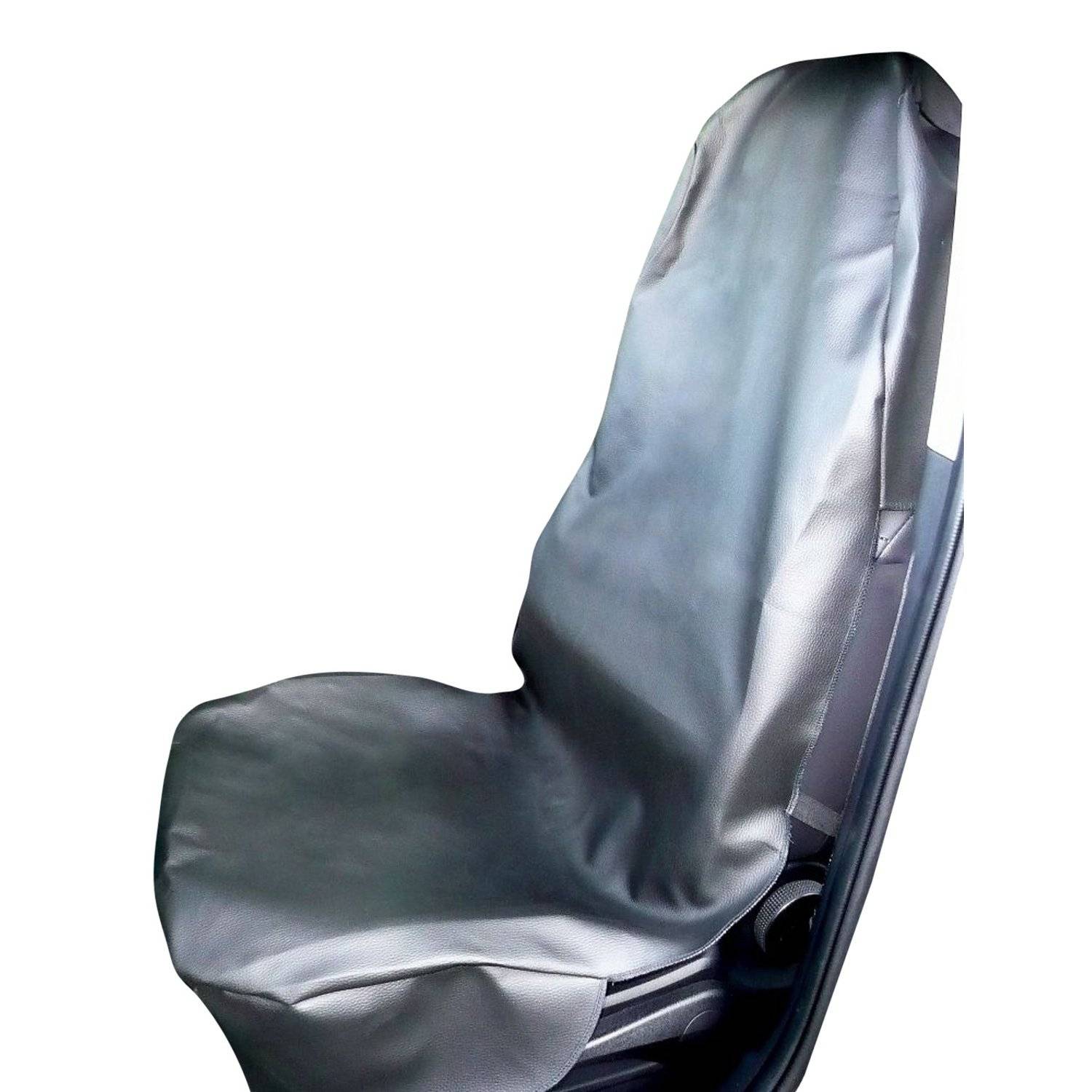 Autositz, der mit einem schützenden grauen Stoff überzogen ist, der eng am Sitz anliegt und entwickelt wurde, um Abnutzung und Verschleiß zu verhindern.
