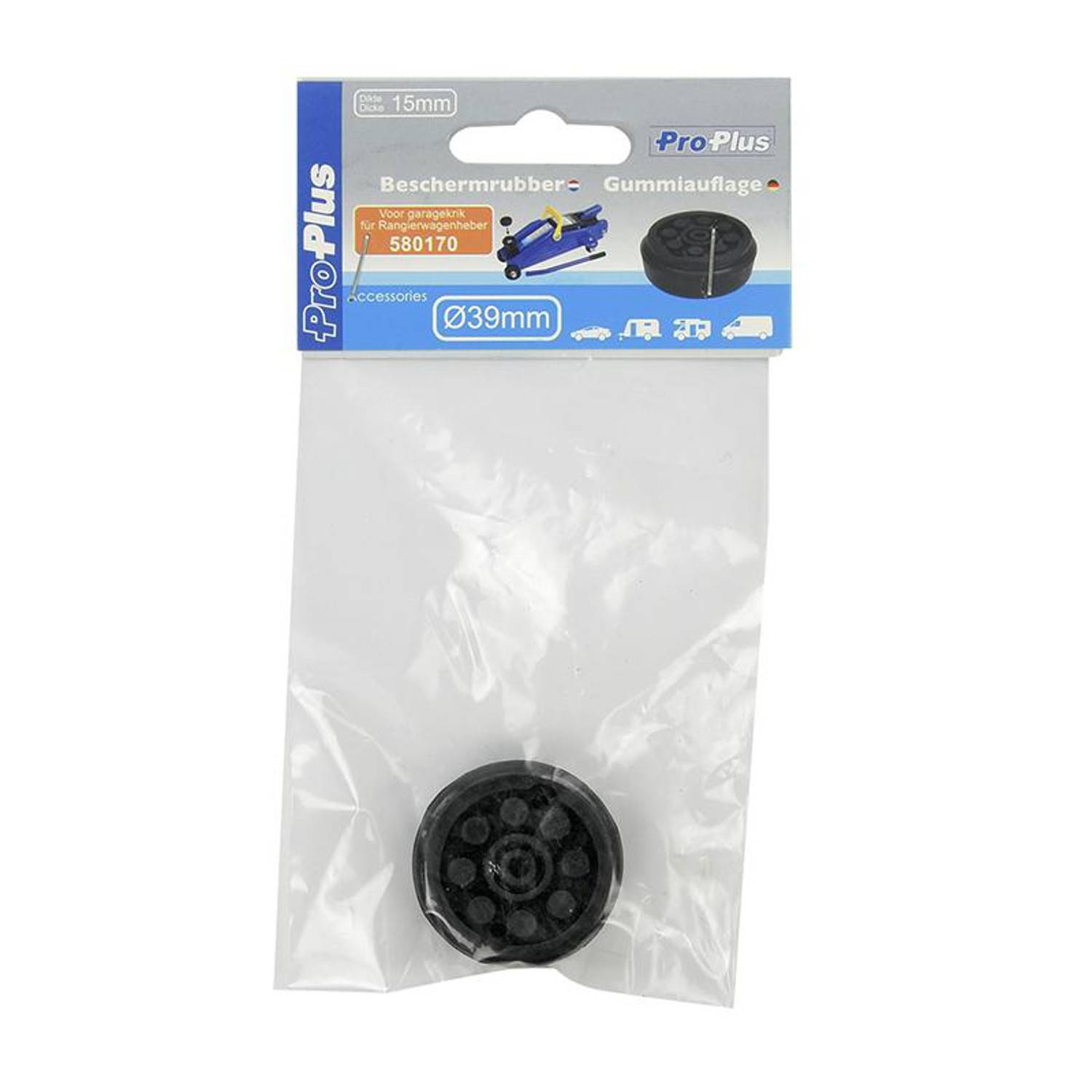 Verpacktes rundes schwarzes Gummipad mit der Aufschrift 