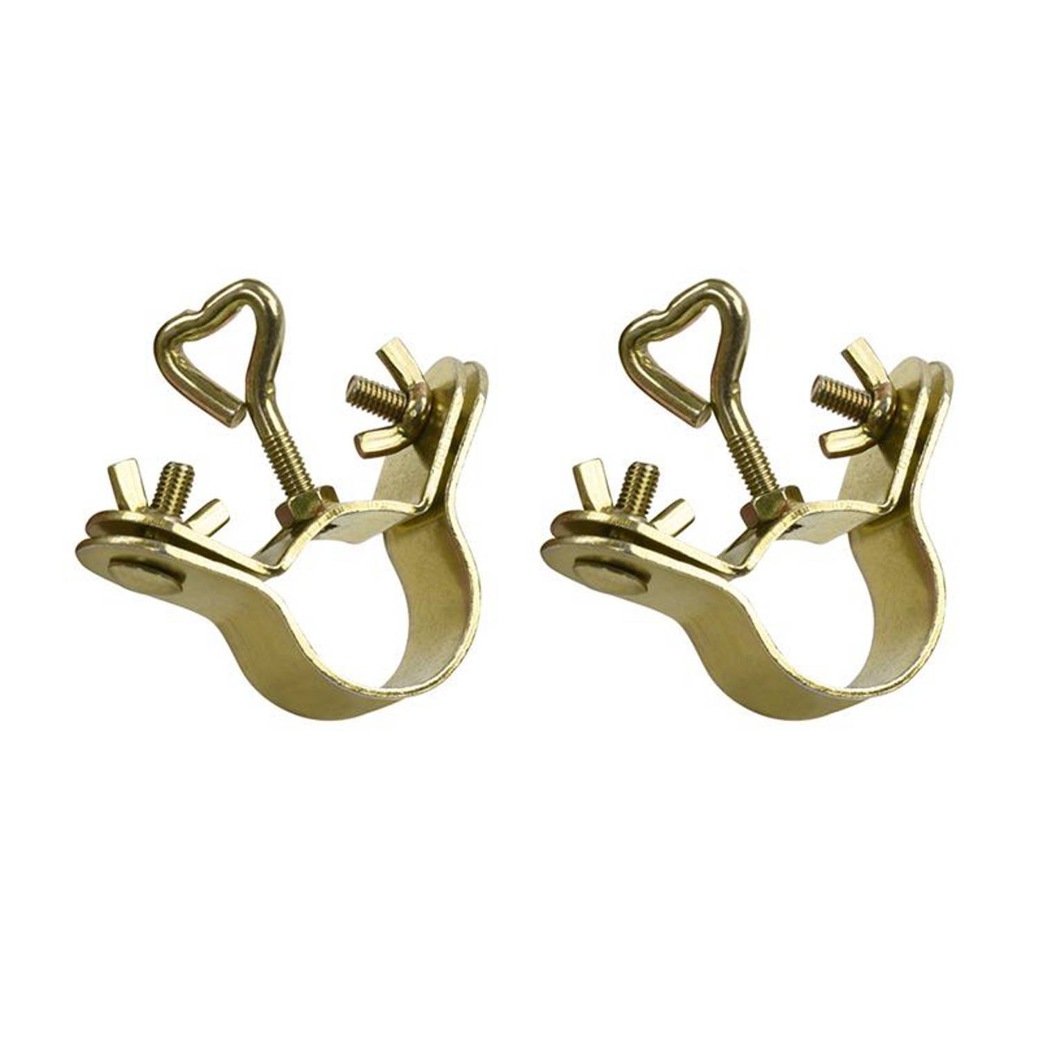 Zwei goldfarben Metallschlauchschellen mit herzförmigen Schraubengriffe.