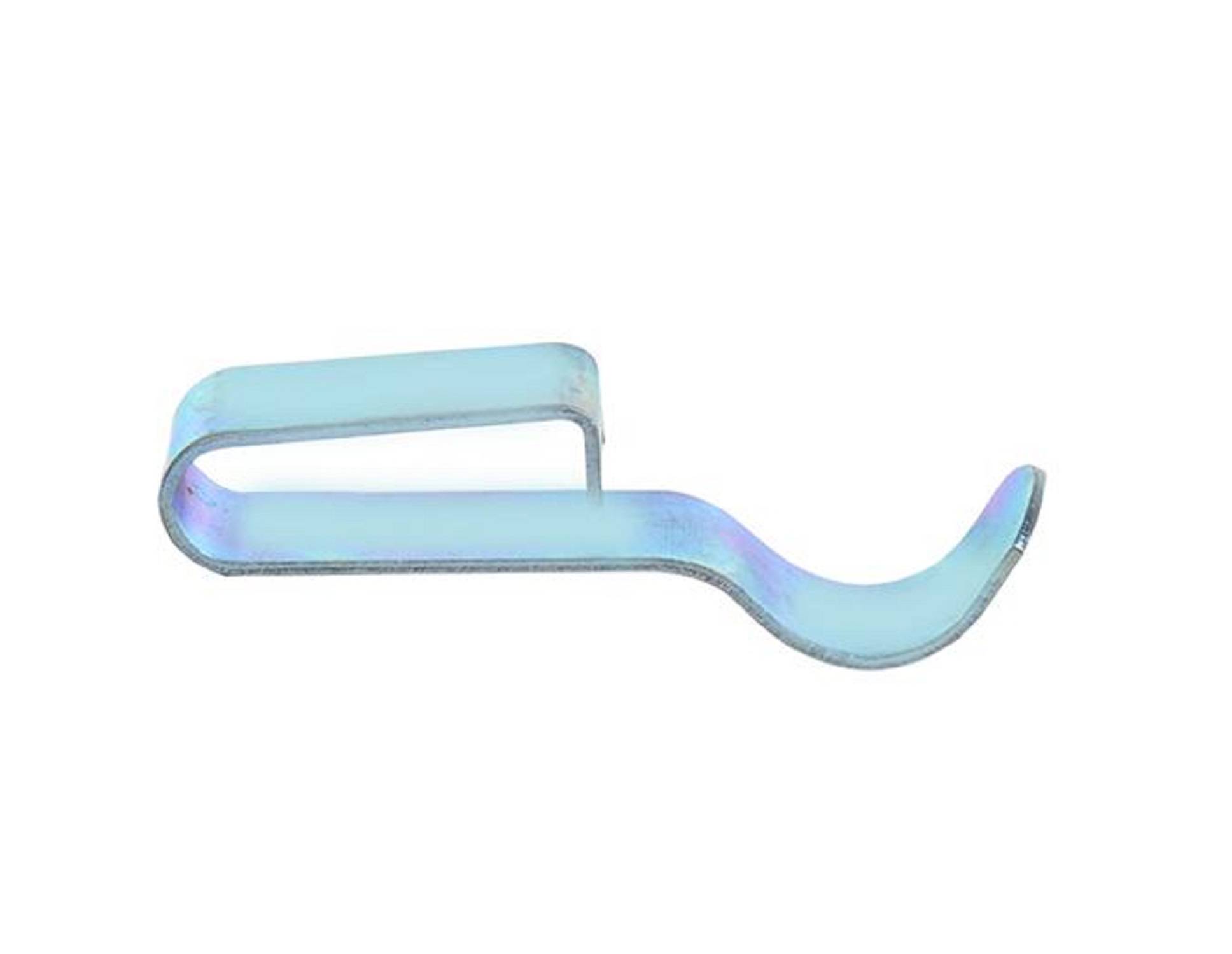 Ein Metalltool in Hakenform mit einem flachen Griff, möglicherweise zum Heben oder Hebeln von Gegenständen verwendet.