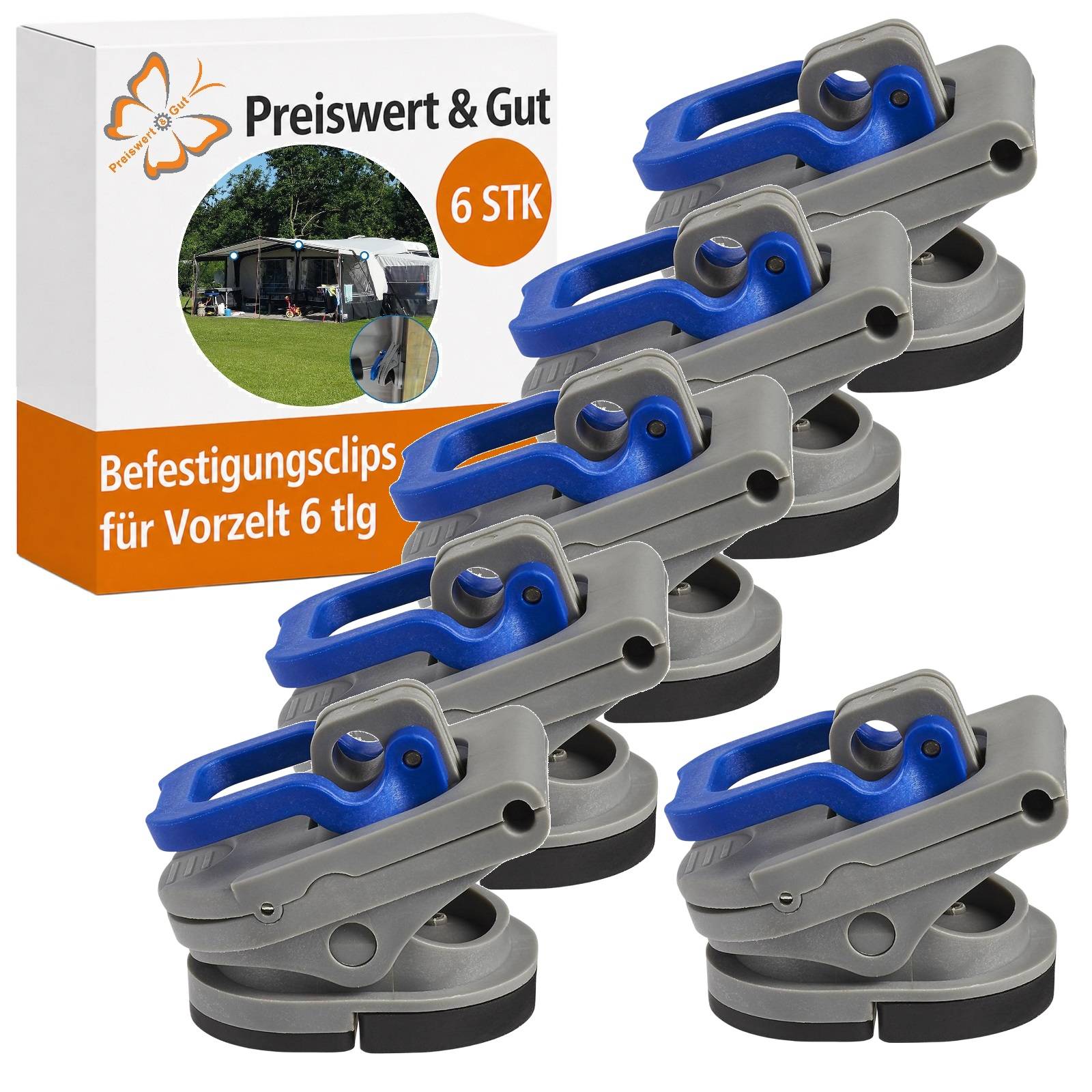 6x Clips für Vorzelt Sonnendach Doppelkeder Halteclips ohne Bohren Zeltzubehör