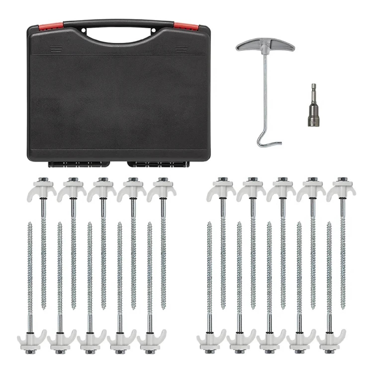 16-teiliges Betonschraubanker-Installationsset mit Transportkoffer, Werkzeug und Schrauben, entwickelt für sichere und effiziente Montage.