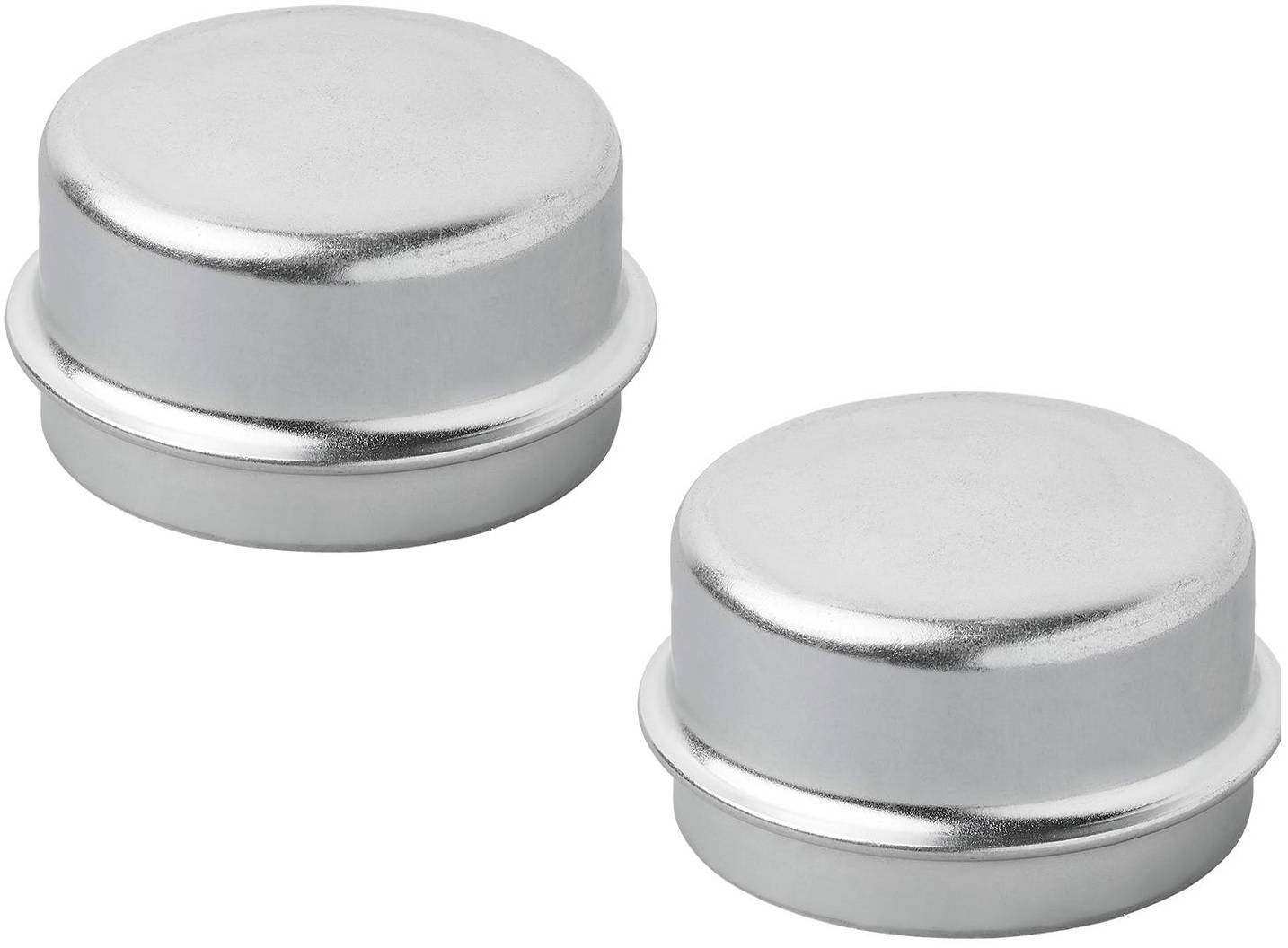 Zwei silberne Radkappen, auf einem weißen Hintergrund präsentiert, die eine glänzende, metallische Oberfläche zeigen.