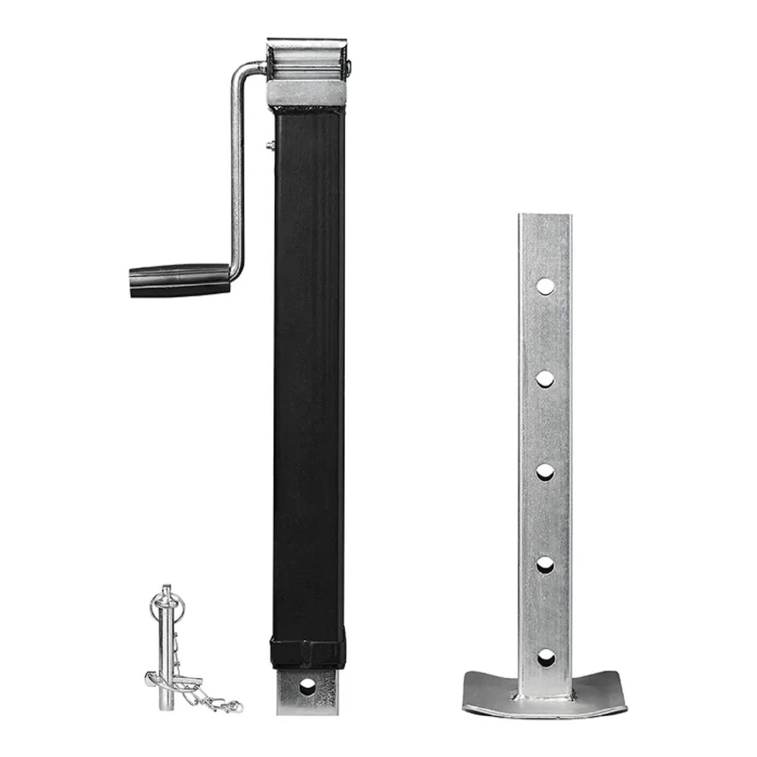 Verstellbarer Anhänger-Wagenheber mit Griff und mehreren Höheneinstellungen für Stabilität, geeignet für schwere Belastungen.