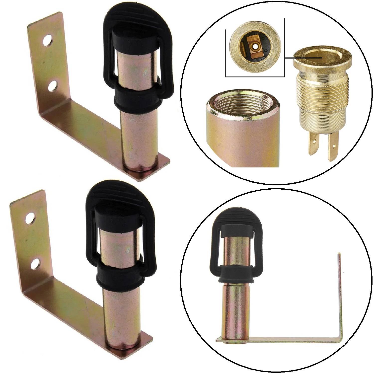 Metallbefestigungsfassungs-Halterungsset mit zylindrischen Fassung-Haltern; enthält Nahaufnahme der Fassung und detaillierte Ansicht der Innenverbindung.