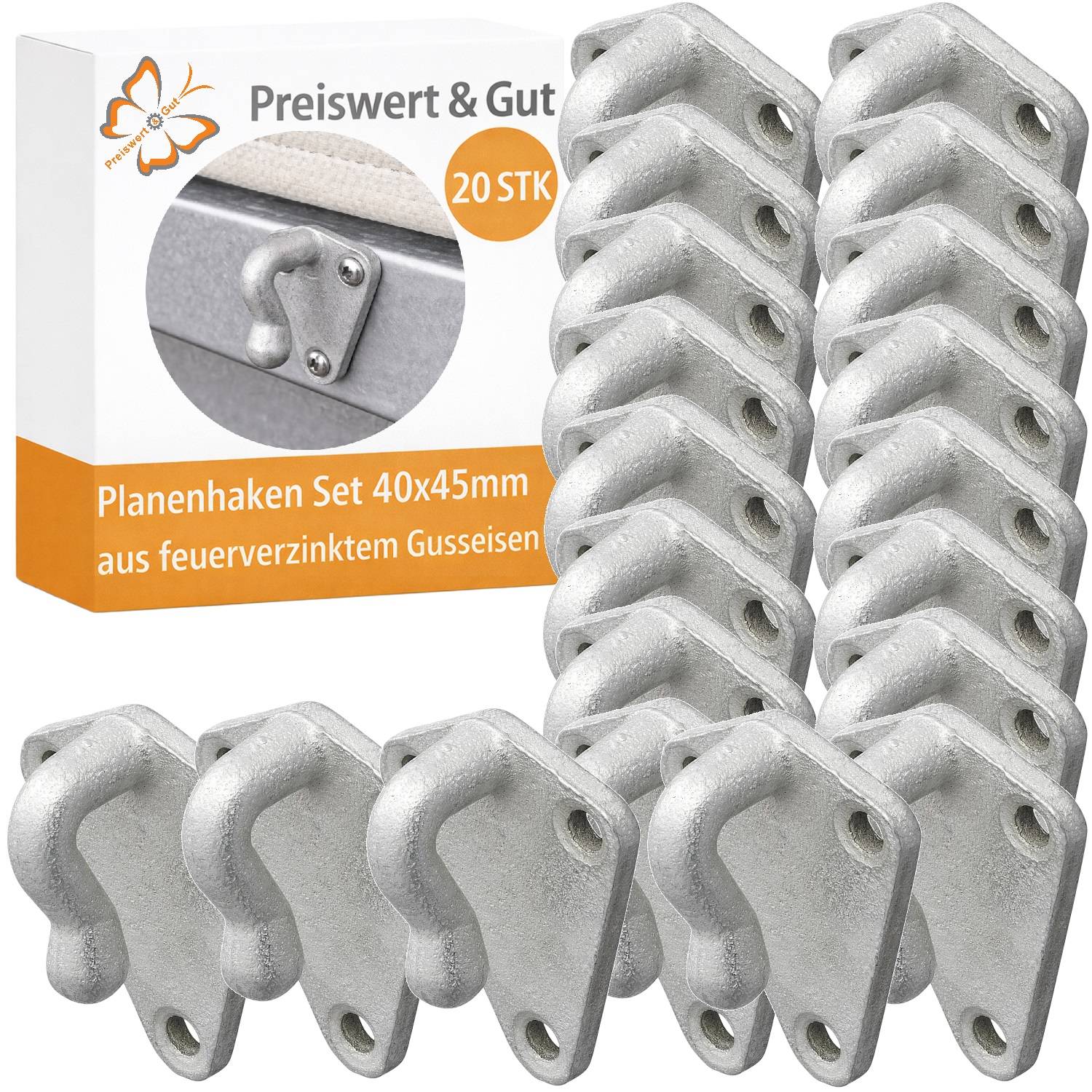 20x Planenhaken Anhänger Metall Zurrhaken mit Öse 40x45 Spannhaken Feuerverzinkt