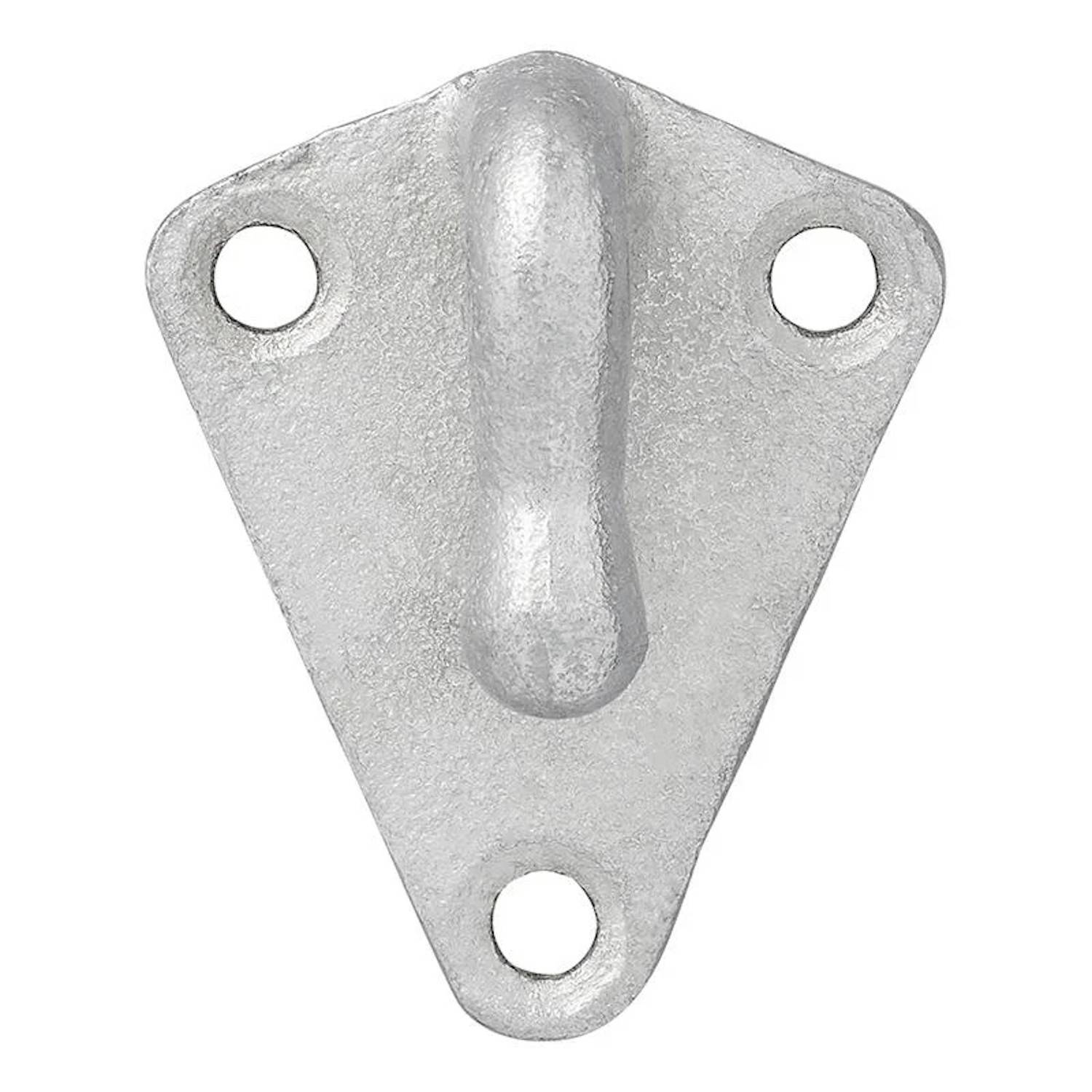 Eine dreieckige Metalllaschen mit drei Schraubenlöchern, konstruiert zum Abstützen oder Aufhängen von Gegenständen.