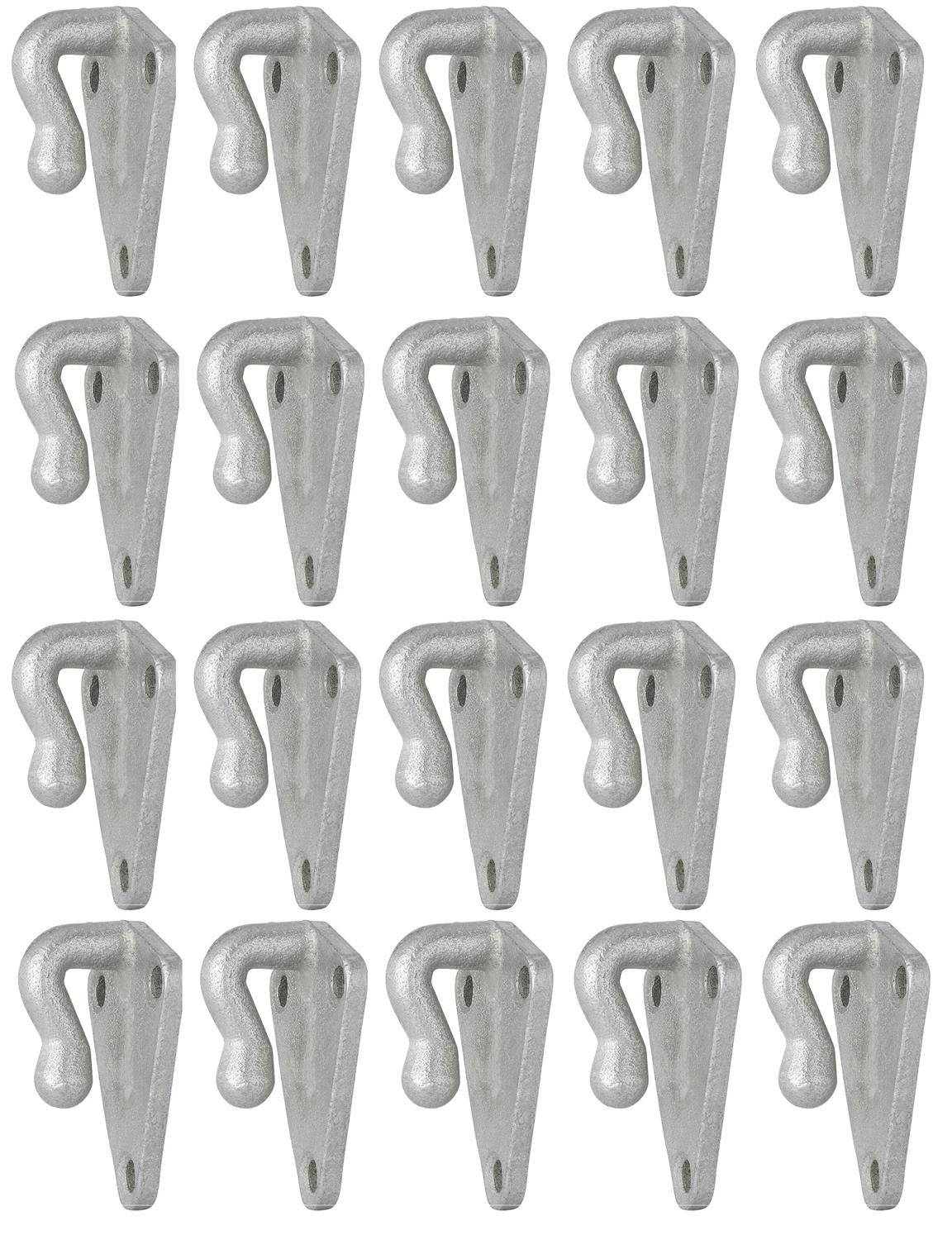 Sich wiederholendes Metallbogen-Halterungsmuster, in ordentlichen Reihen und Spalten gegen einen einfarbigen Hintergrund angeordnet.