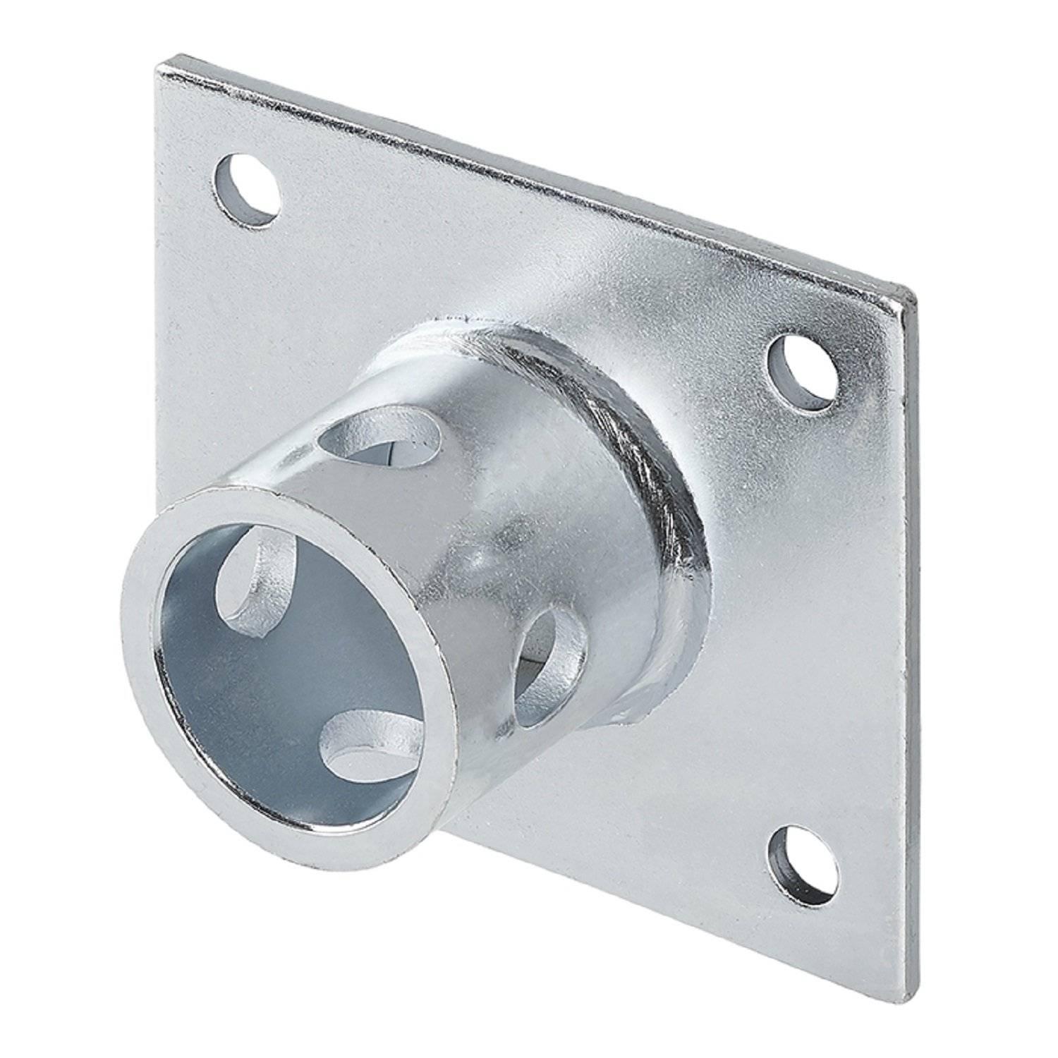 Metall-Wandflansch mit einem zylindrischen Rohr, das hervorsteht und mehrere Löcher zur Montage und Befestigung aufweist.