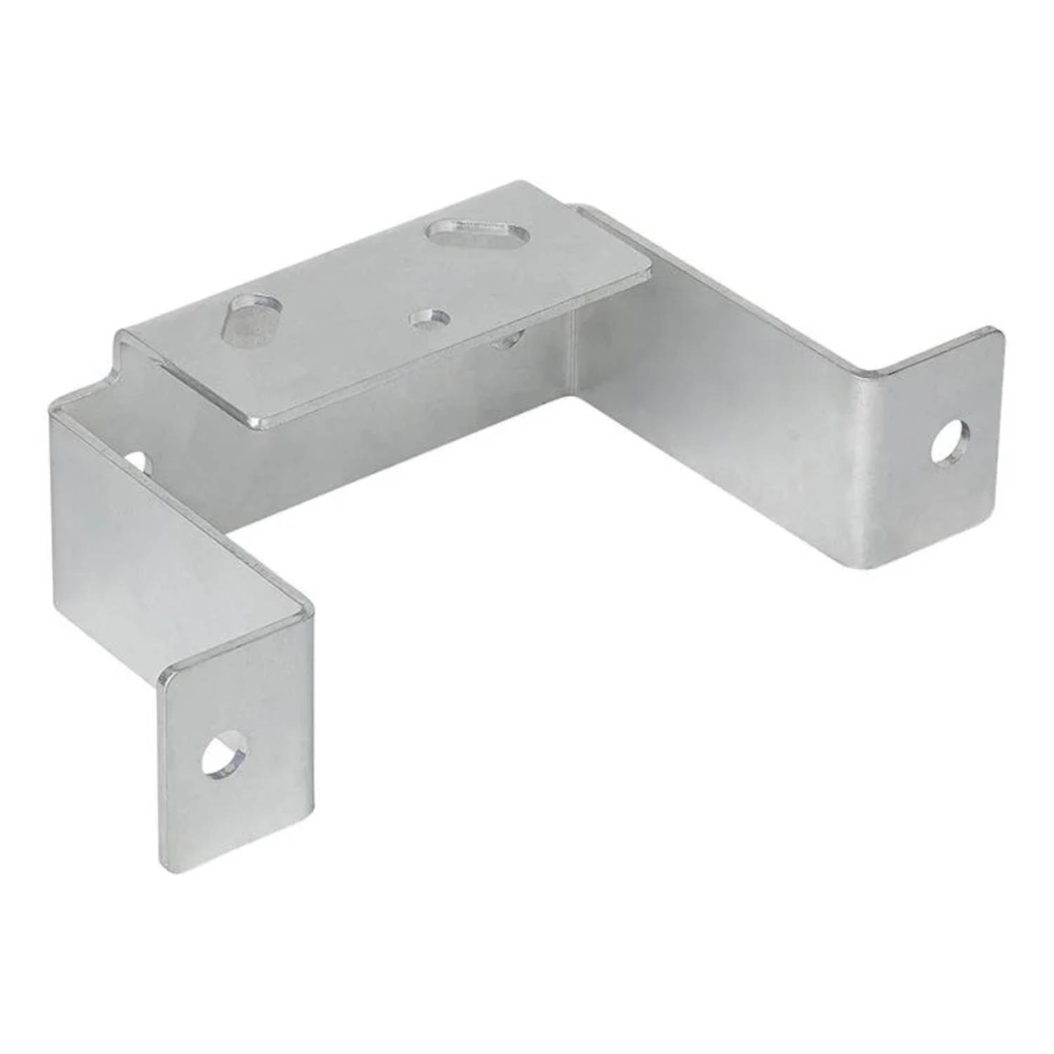 Metallhalterung mit drei Montagelöchern, verwendet für strukturelle Unterstützung oder zum Befestigen von Objekten.