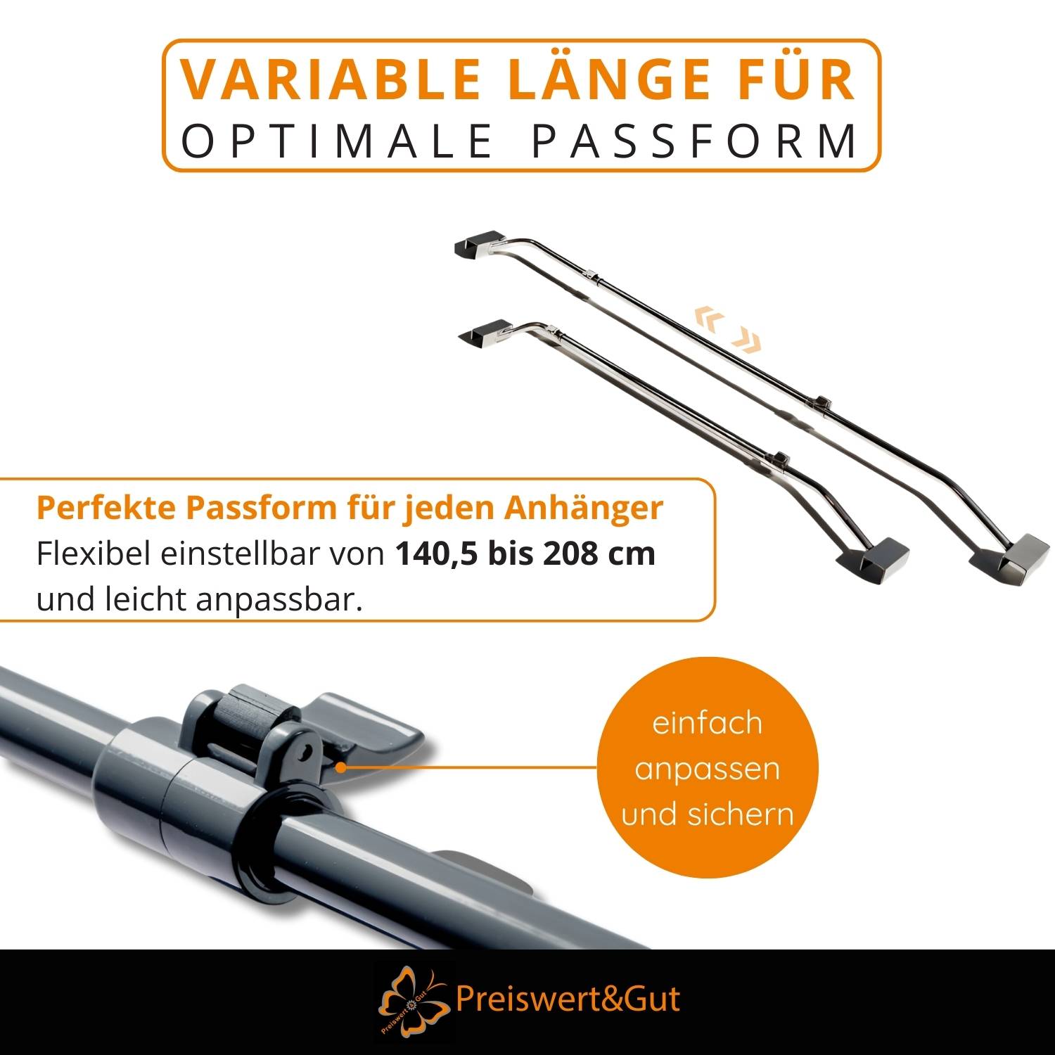 2x Flachplanenbügel für Anhänger – verstellbare Planenbügel für Flachplane 152–220 cm – Metall Bügel 2,5 mm – Anhänger Planenbügel