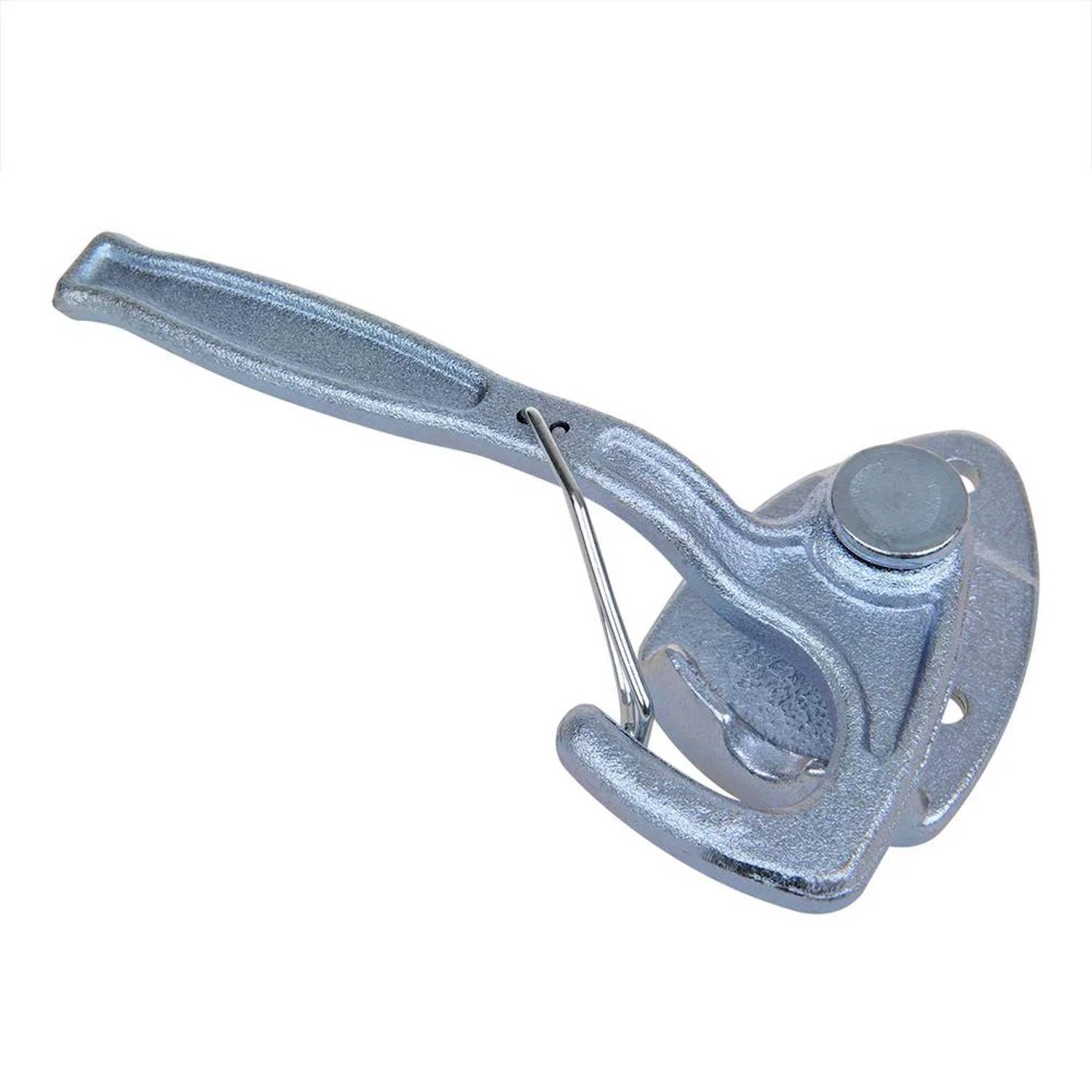 Ein metallisches Handwerkzeug mit Hebelmechanismus, konzipiert zum Pressen oder Zerdrücken, möglicherweise verwendet in der Lebensmittelzubereitung oder beim Handwerk.