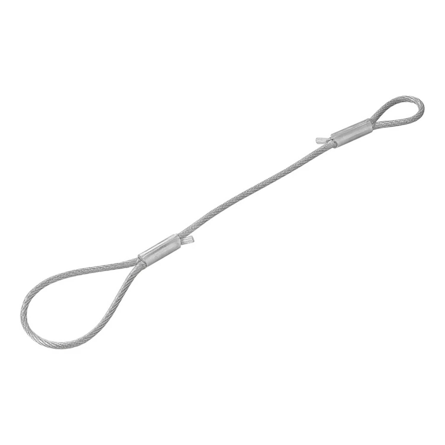 Ein Stahlseil mit zwei geschlauften Enden, das üblicherweise für Befestigungs- und Hebezwecke in Bau- oder industriellen Umgebungen verwendet wird.