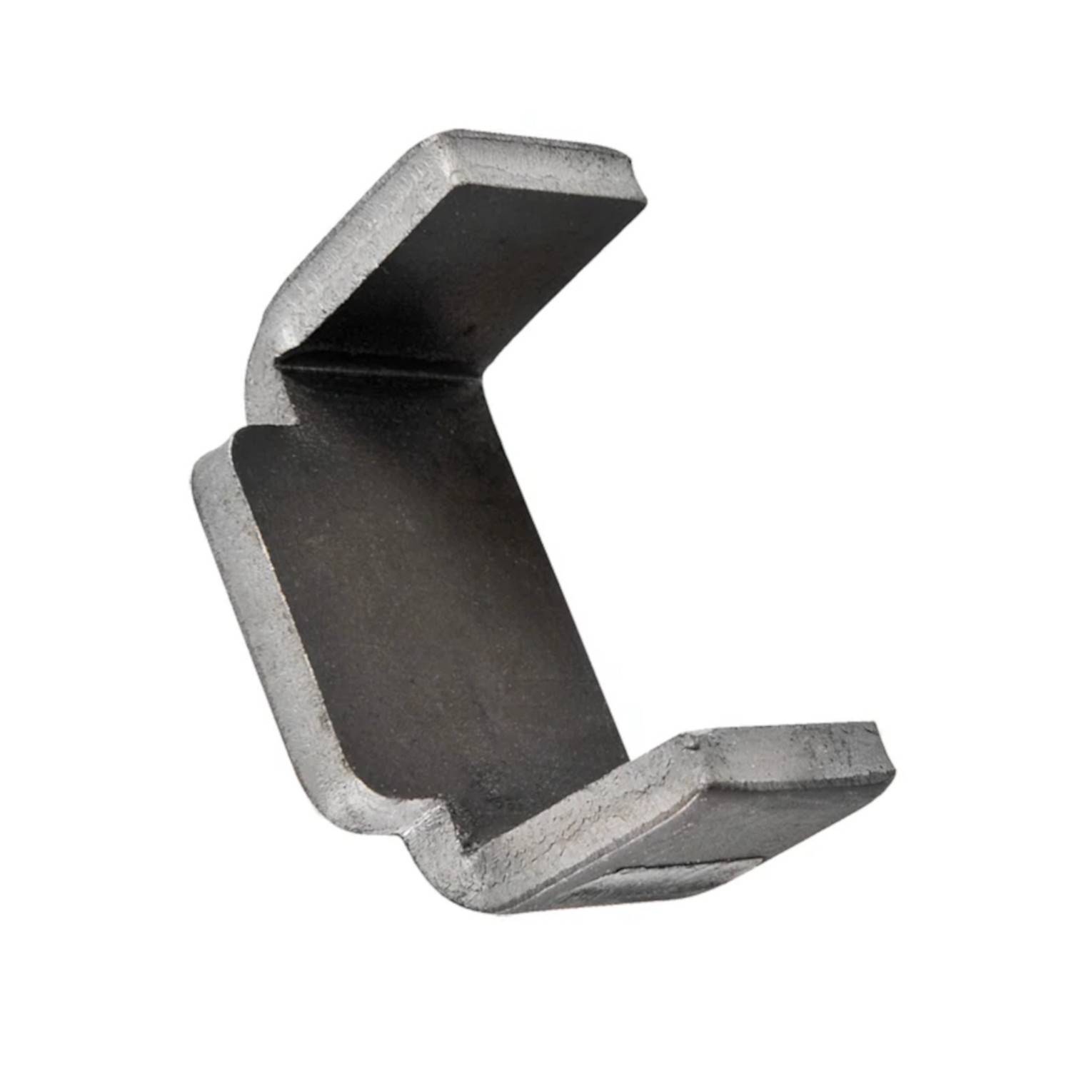 Eine Nahaufnahme einer Metallhalterung mit L-förmigem Querschnitt, die zur strukturellen Unterstützung oder zum Verbinden von Materialien in einem rechten Winkel verwendet wird.