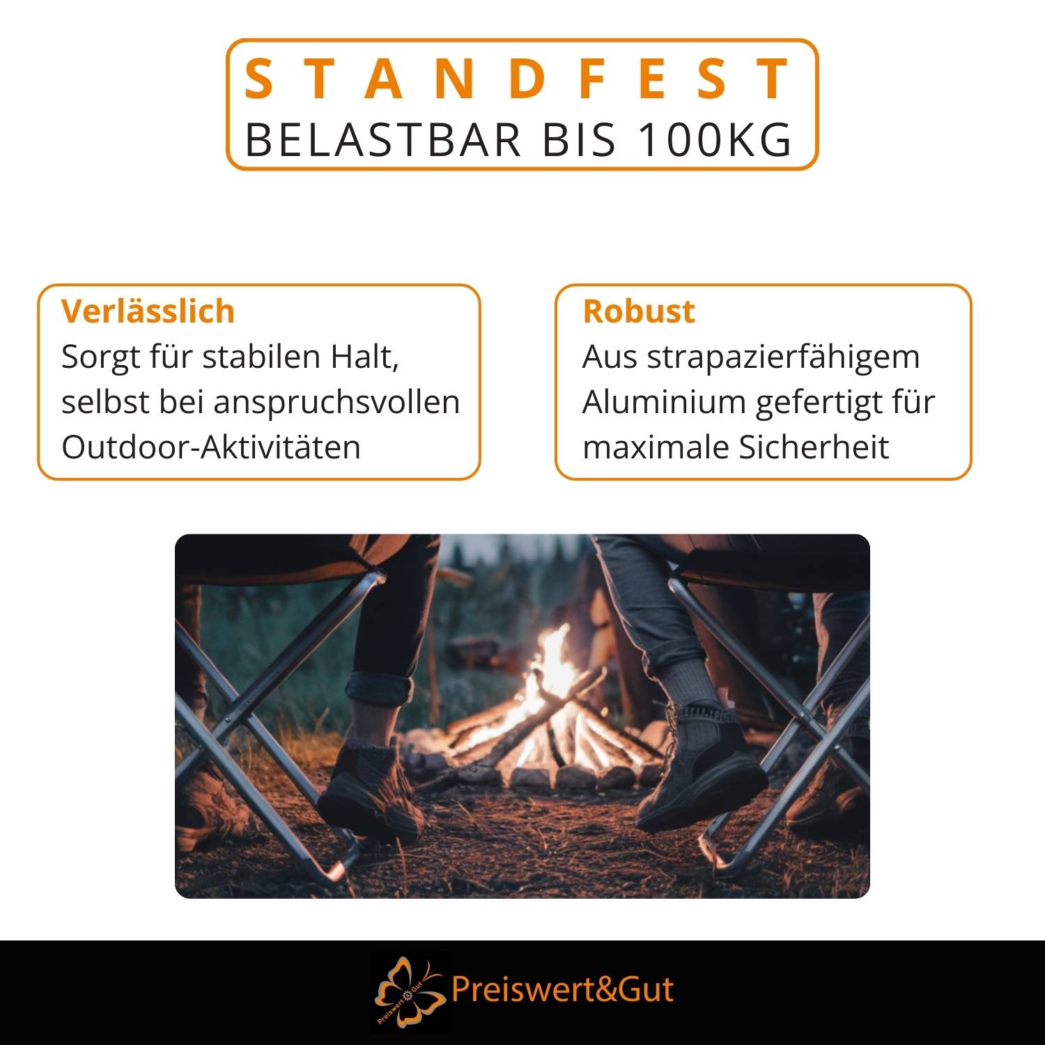 Faltbarer Campinghocker 2er Set Alu Klapphocker mit Tischplatte schwarz MDF 100