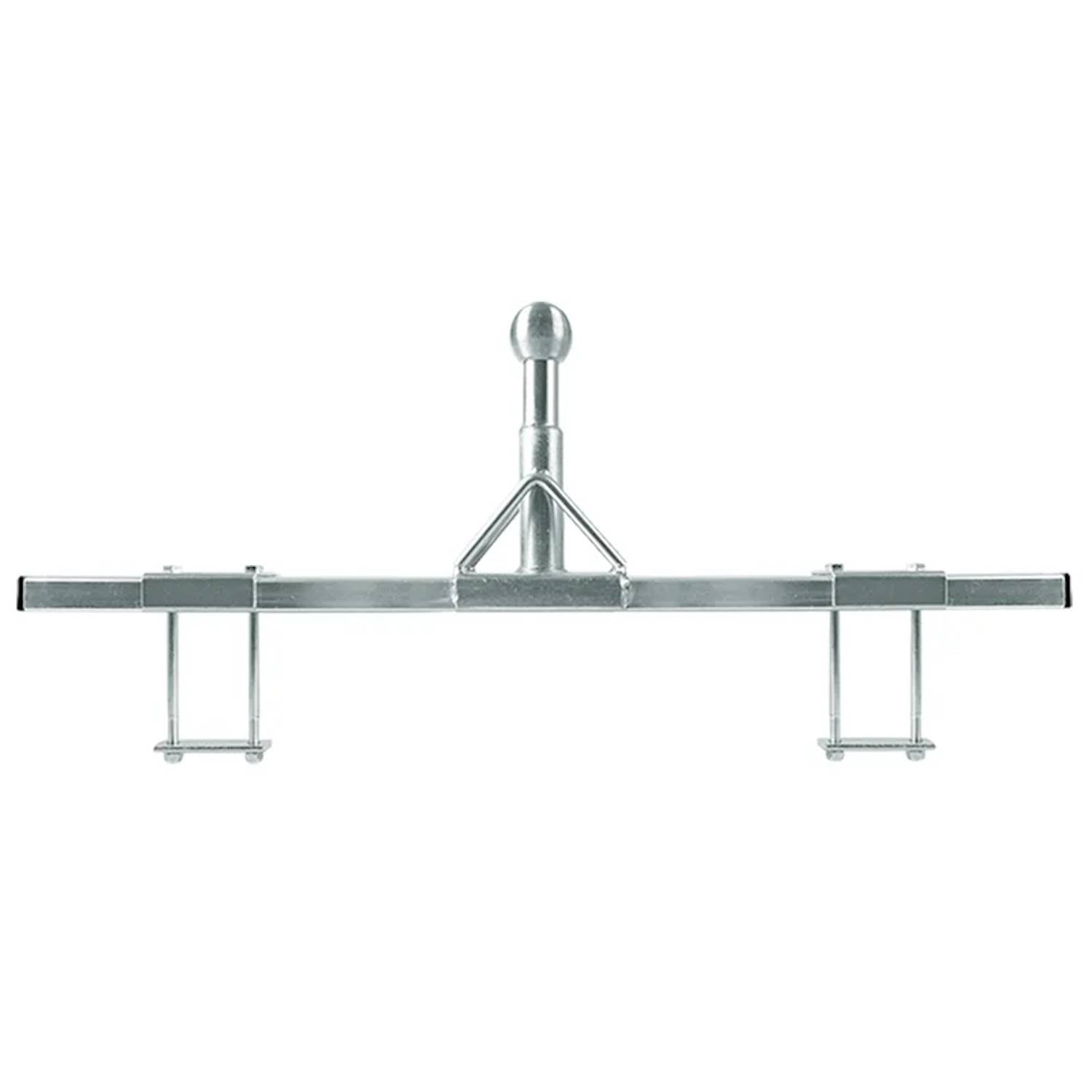 Ein Metalltrapezbügel mit einem zentralen Griff und zwei Befestigungsklemmen, der in der Gymnastik oder für Krafttrainingsübungen verwendet wird.