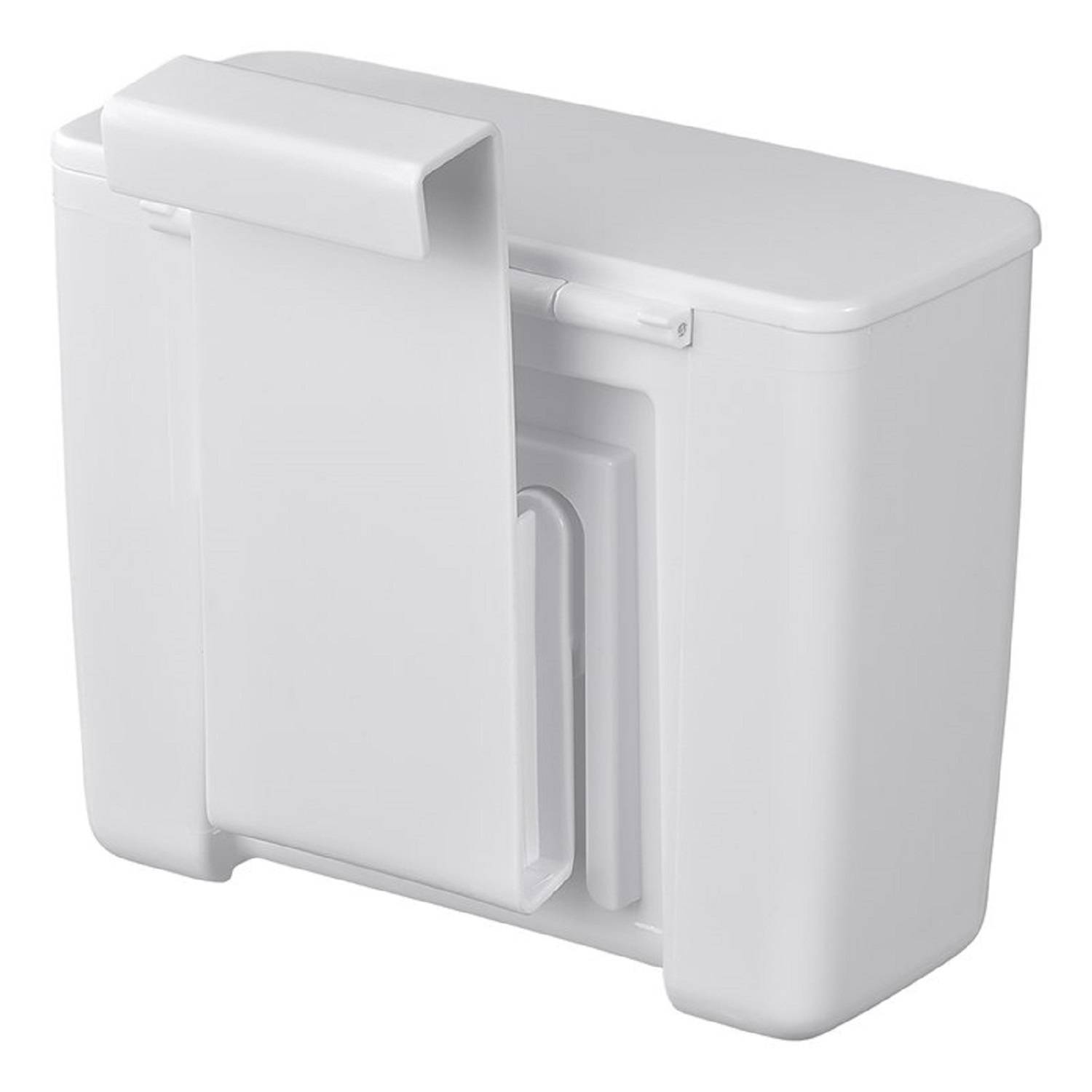 Wandmontierter weißer Aufbewahrungsbehälter mit Deckel und ausziehbarem Rollenhalter