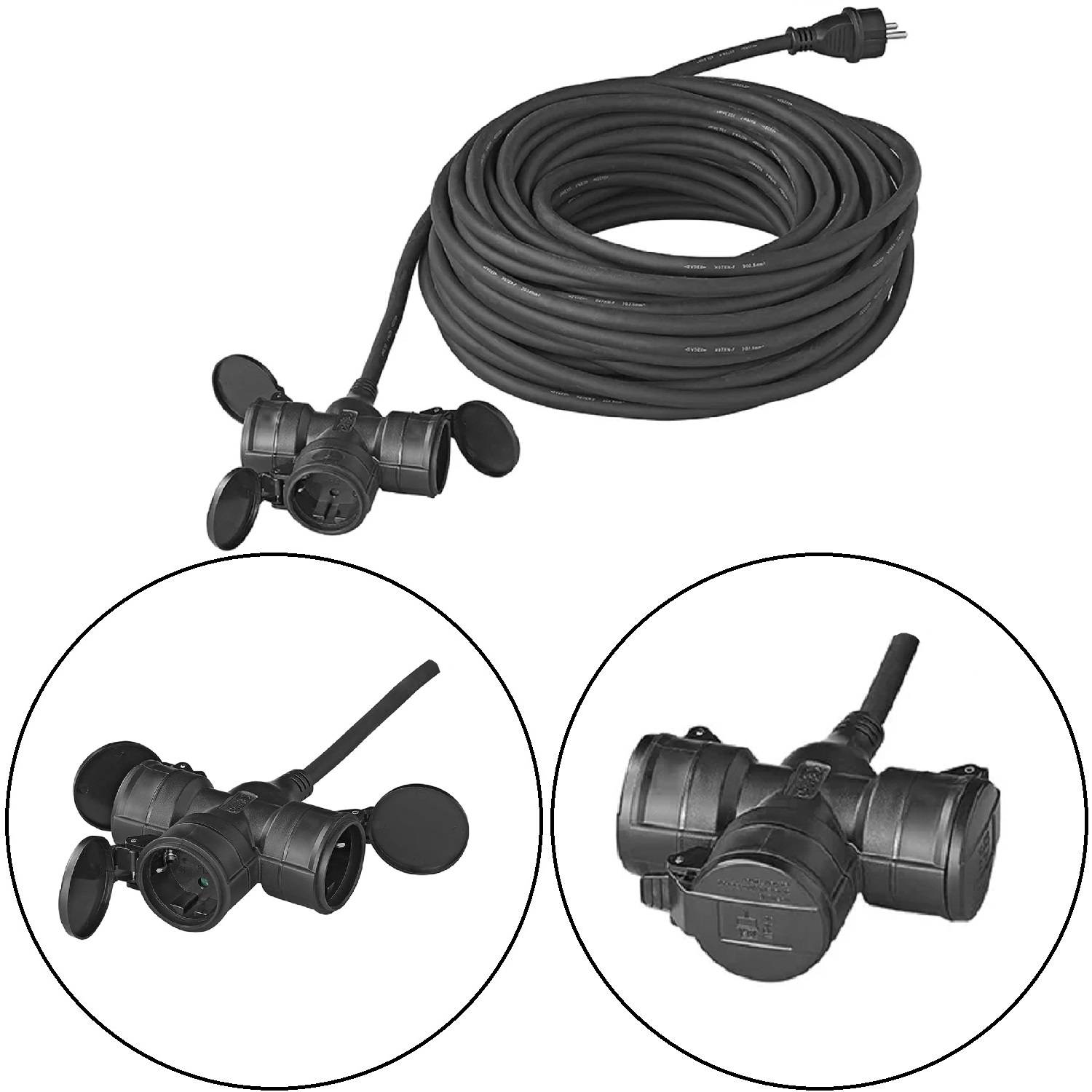 AS Verteiler Steckdose Schuko 3-fach 25 Meter 3x2,5mm² Gummikabel Außen IP44 AS