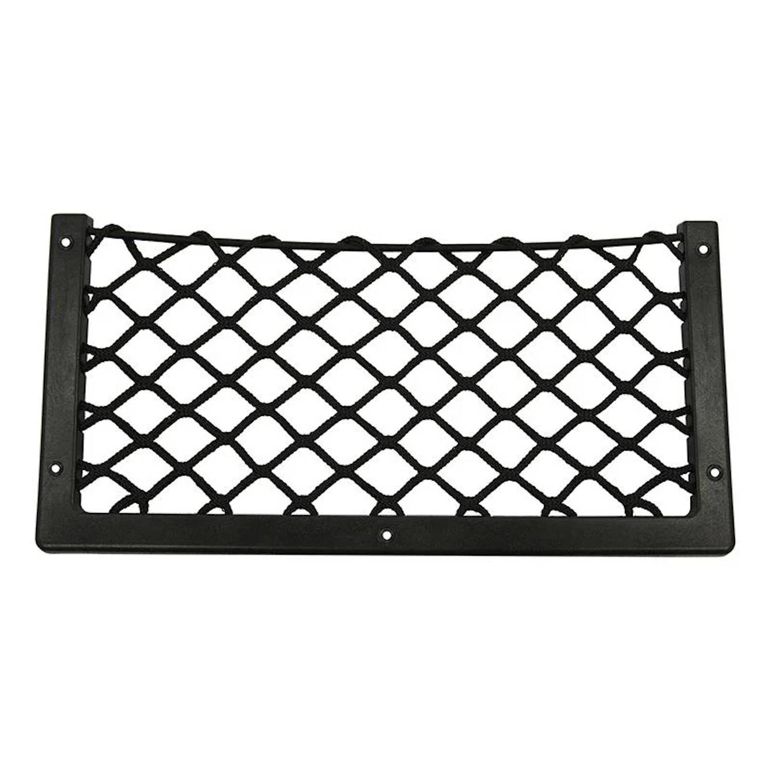 Schwarzes Ladungsnetz für Fahrzeugstauraum, rechteckiger Rahmen mit Rautengittermuster zum sicheren Transportieren und Festhalten von Gegenständen.