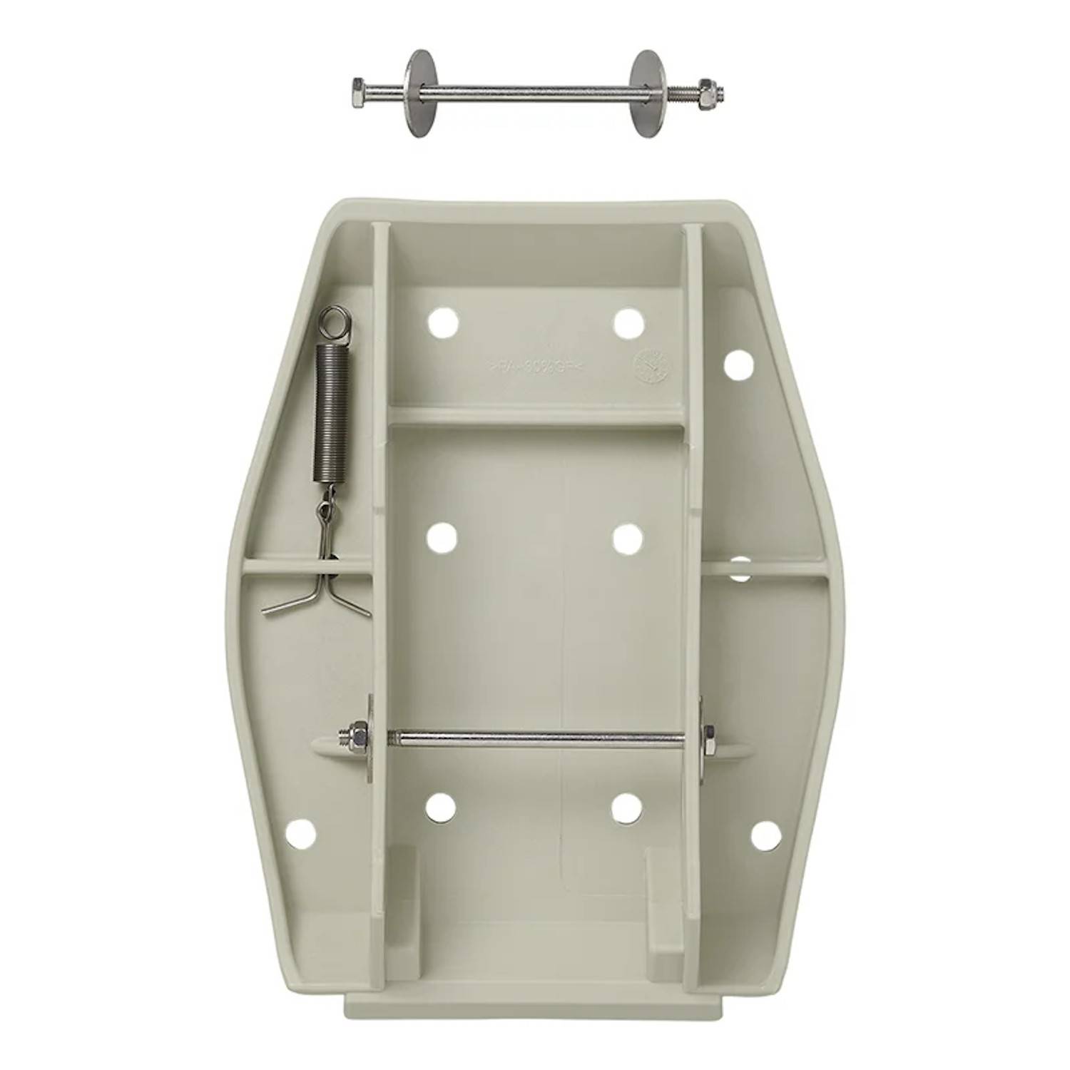 K-Line' Kwik Latch Spannwinkel mit Komponenten, einschließlich Feder, Arm und Schrauben, dargestellt. Verwendet zur Stabilisierung von Strukturen.