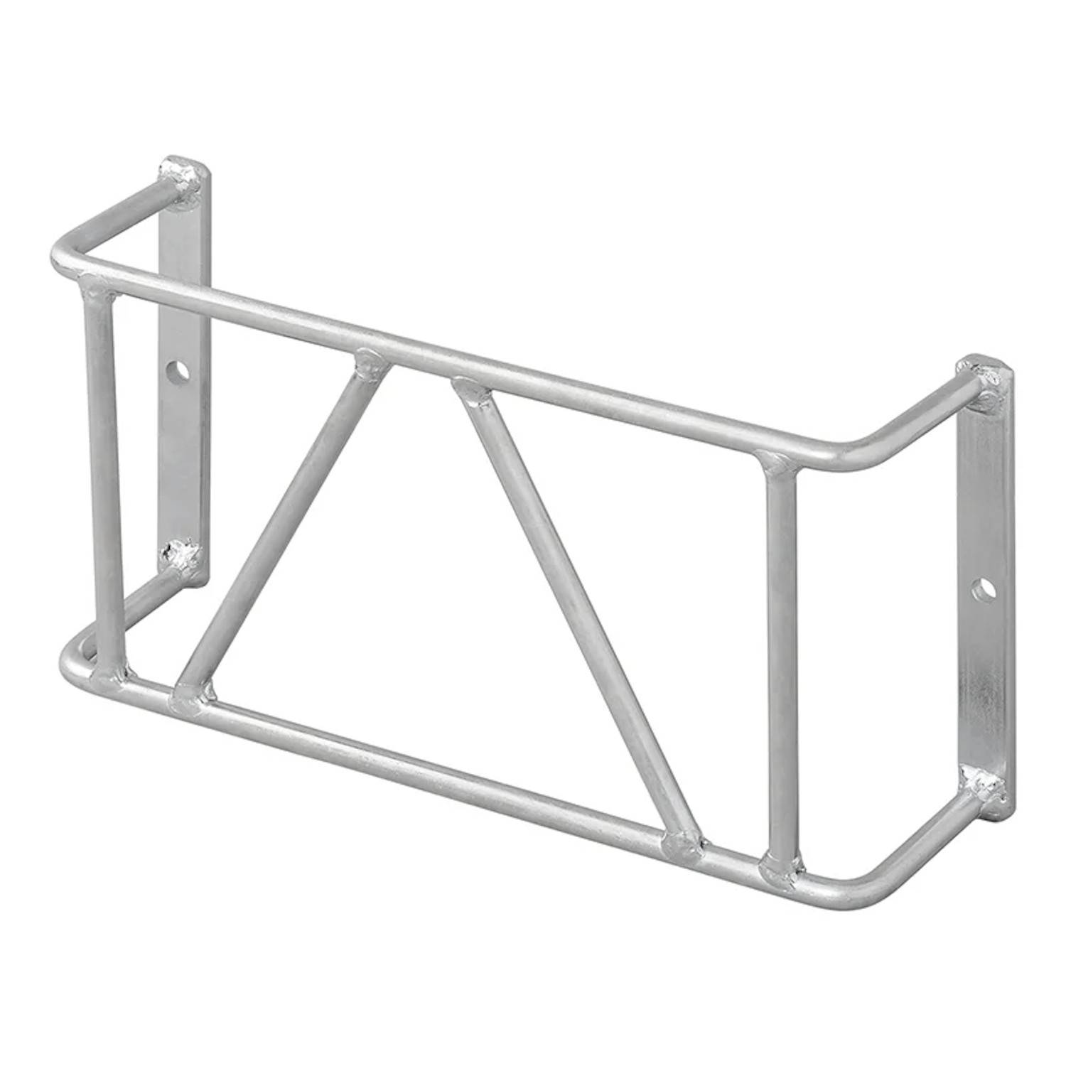 Metallwandhalterung mit drei diagonalen Stützstreben und zwei Befestigungsplatten an jedem Ende, konzipiert zum Sichern oder Unterstützen von Objekten.