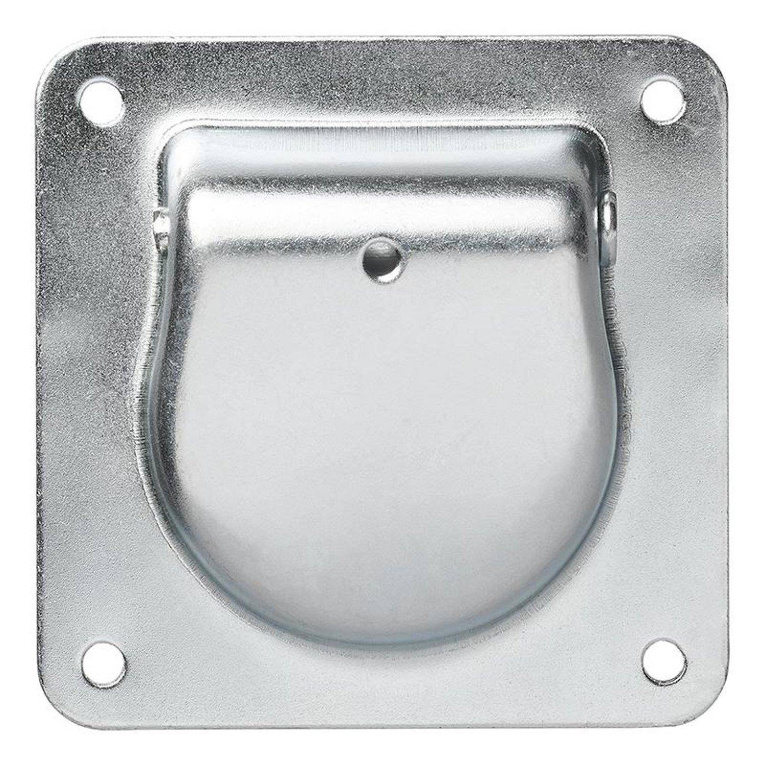 Ein Metallgriff mit Vertiefung, der eine rechteckige Basis, abgerundete Ecken und einen mittig angeordneten Hebegriff besitzt, der typischerweise in industriellen Umgebungen verwendet wird.