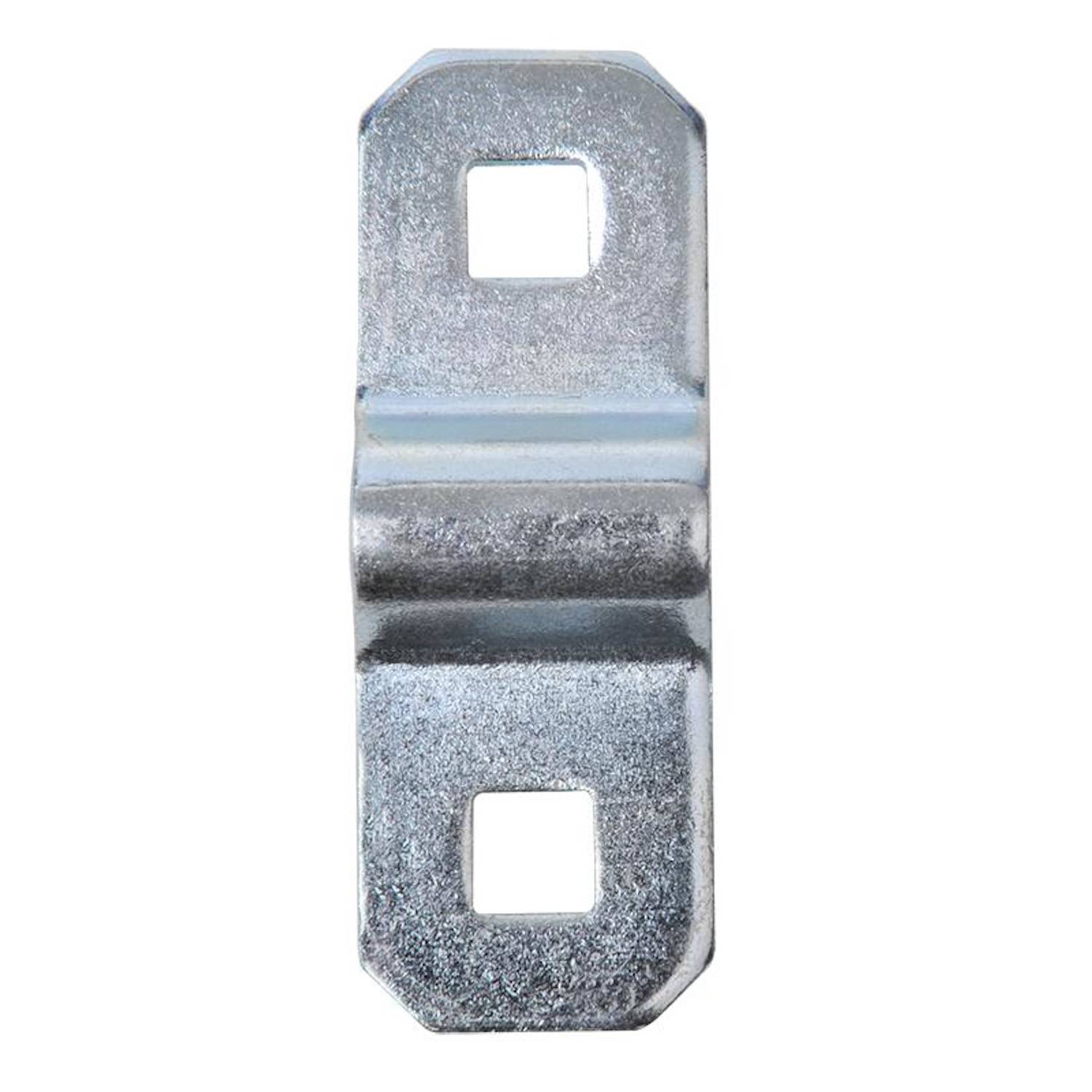 Ein Metallhalter mit zwei quadratischen Löchern für Montagezwecke, geeignet zum sicheren Verbinden von Teilen oder zur Unterstützung von Strukturen.