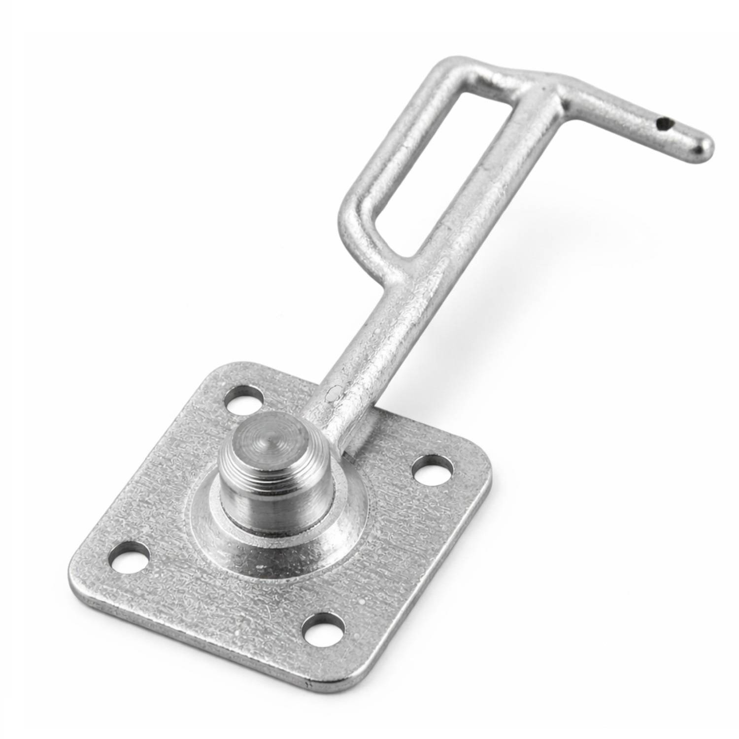 Eine Metallhalterung mit einem schrägen Stützarm und einem zylindrischen Mittelteil, die für mechanische oder strukturelle Anwendungen verwendet wird.