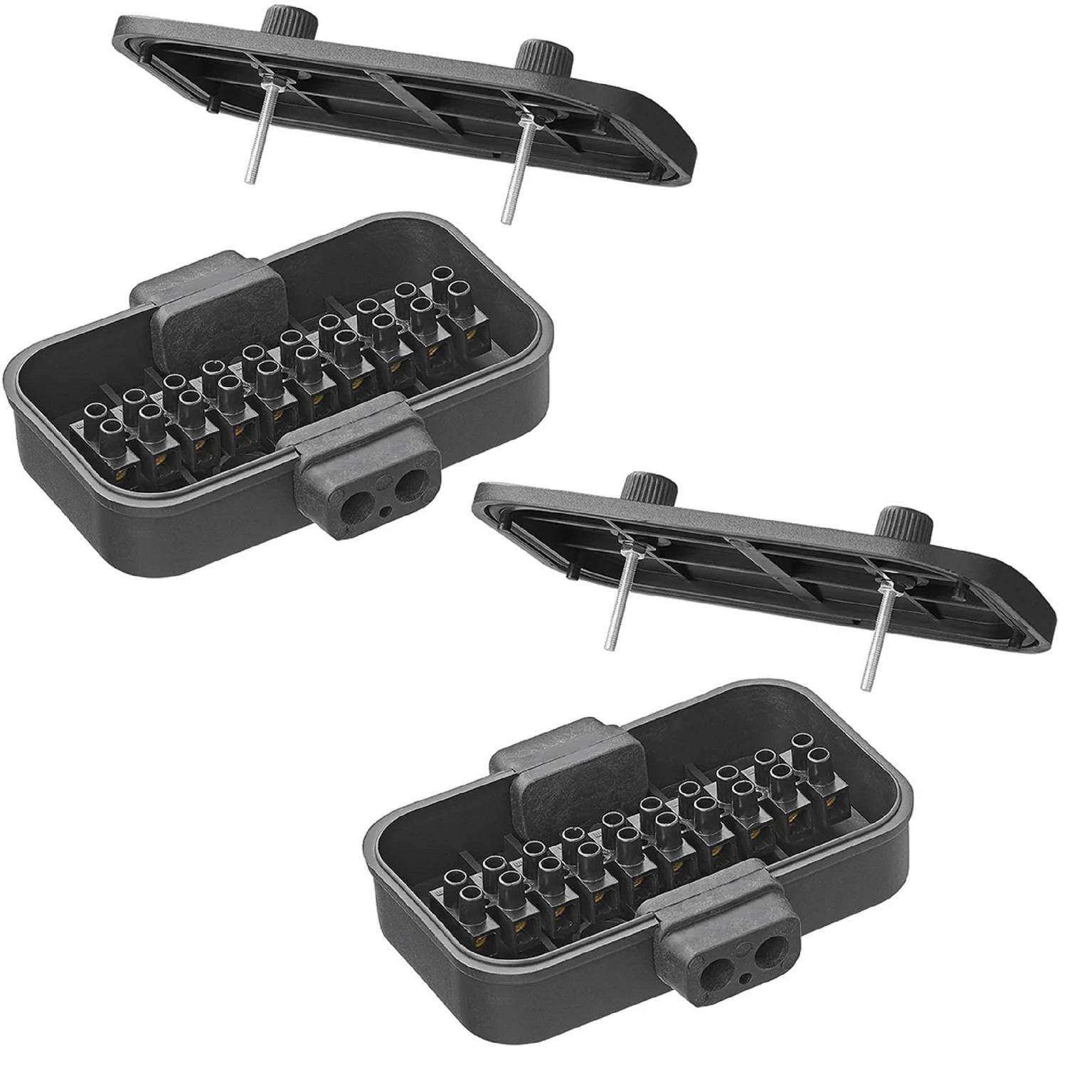 Drei schwarze Kabelverbinder für elektrische Systeme.