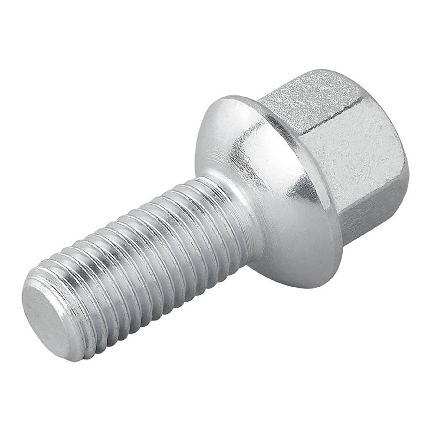 Ein Nahaufnahmebild einer silbernen Sechskantschraube mit glänzender Metalloberfläche, die ihren gerillten Schaft und sechseckigen Kopf zeigt.