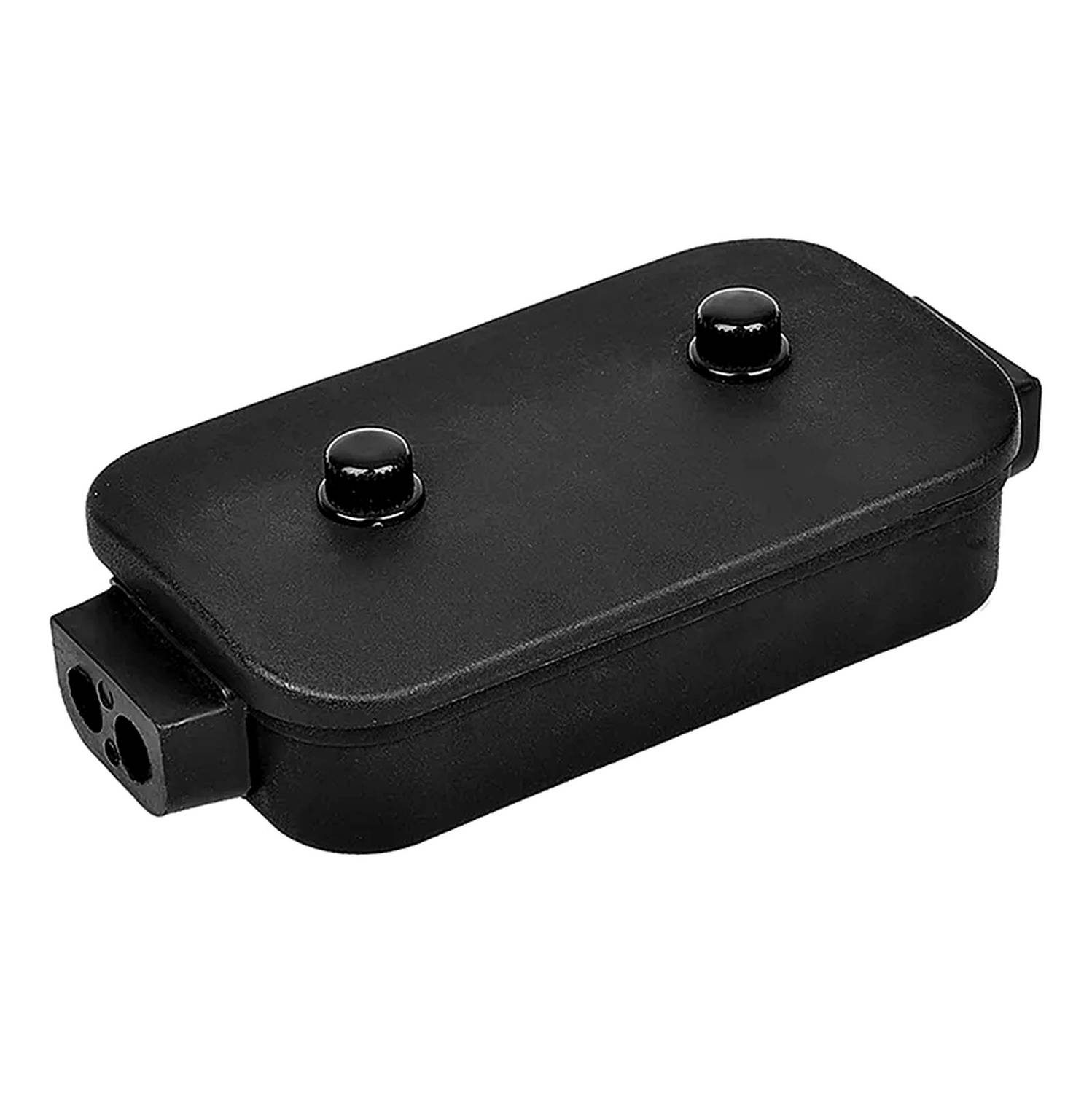 Eine schwarze elektrische Gitarren-Humbucker-Tonabnehmerspule mit Doppelspulen, die ein schlankes, rechteckiges Design mit zwei silbernen Schrauben an der Oberseite aufweist.