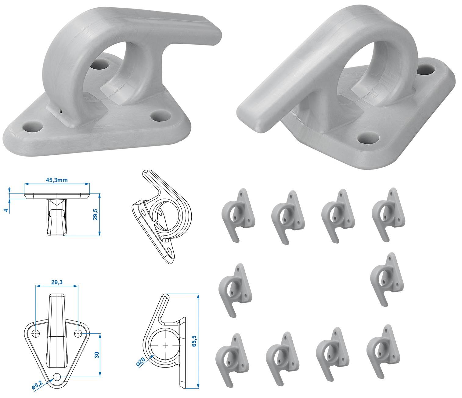 10x Befestigungshaken ca. 48x45 mm für Anhänger Plane Planenhaken Kunststoff Haken zur sicheren Fixierung als Ladungssicherung Spannhaken und Zurrö