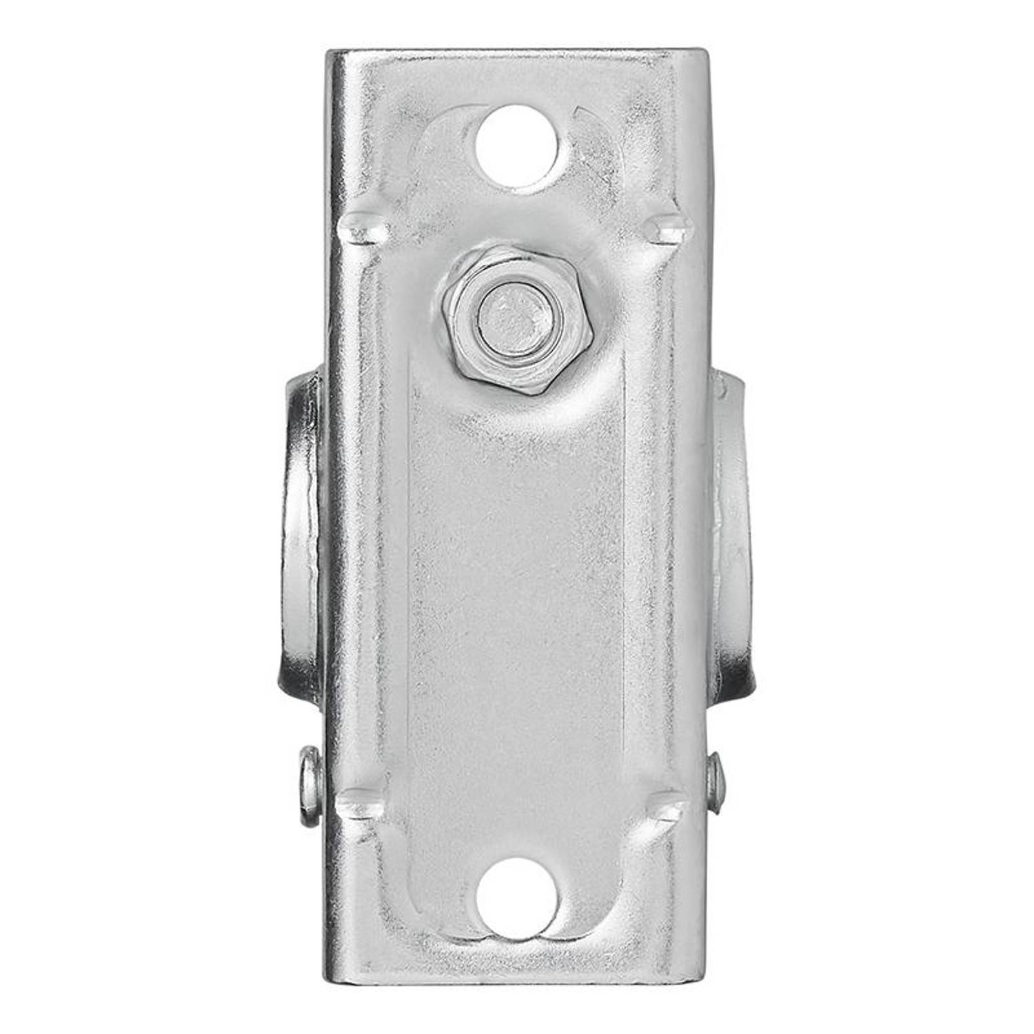 Rechteckige Metallhalterung mit drei Löchern, einer zentralen Schraube und je einem gebogenen Befestigungsriemen an beiden Seiten für Montage oder strukturelle Unterstützung.