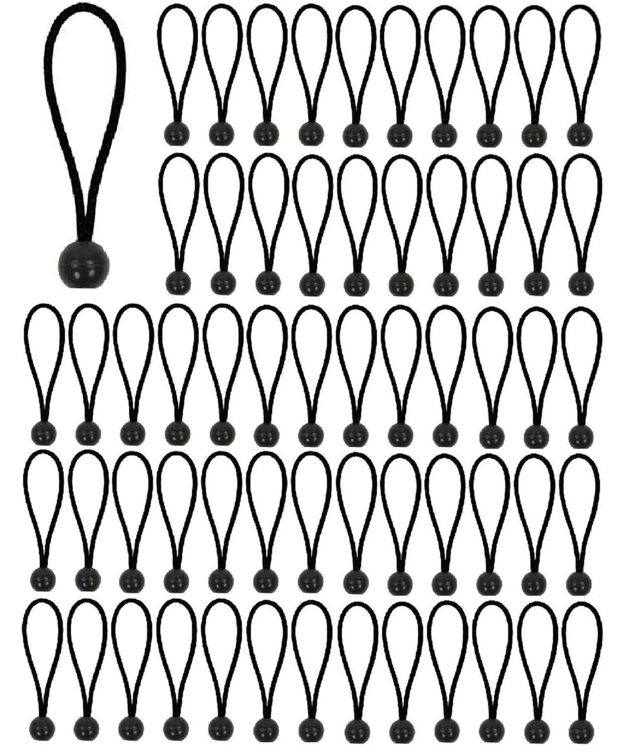 Eine Gruppe von 100 schwarzen elastischen Spanngummis mit Kugel-Enden, die in einem Gittermuster angeordnet sind.