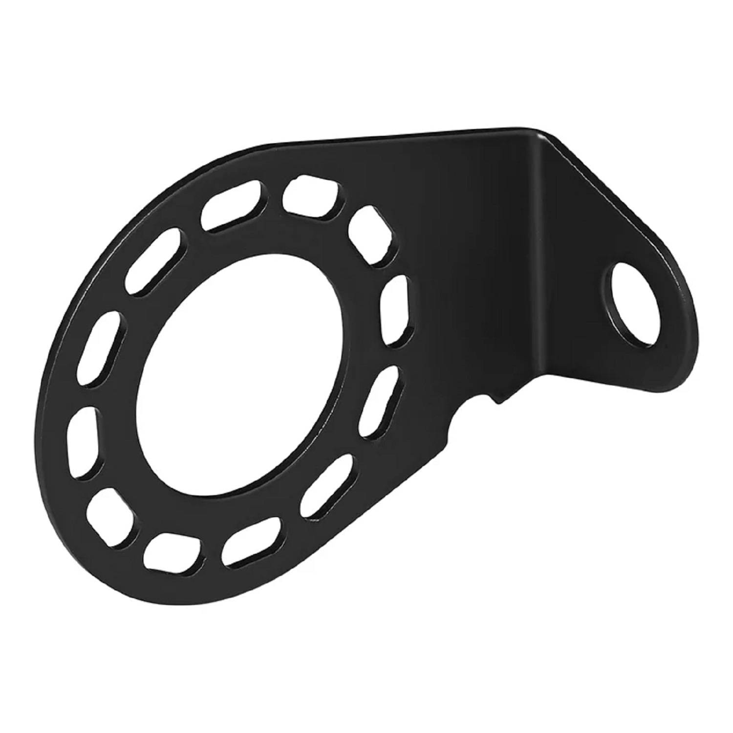 Eine schwarze Metallhalterung mit ovaler Aussparungsdesign, verwendet zum Befestigen oder Abstützen von Gegenständen.