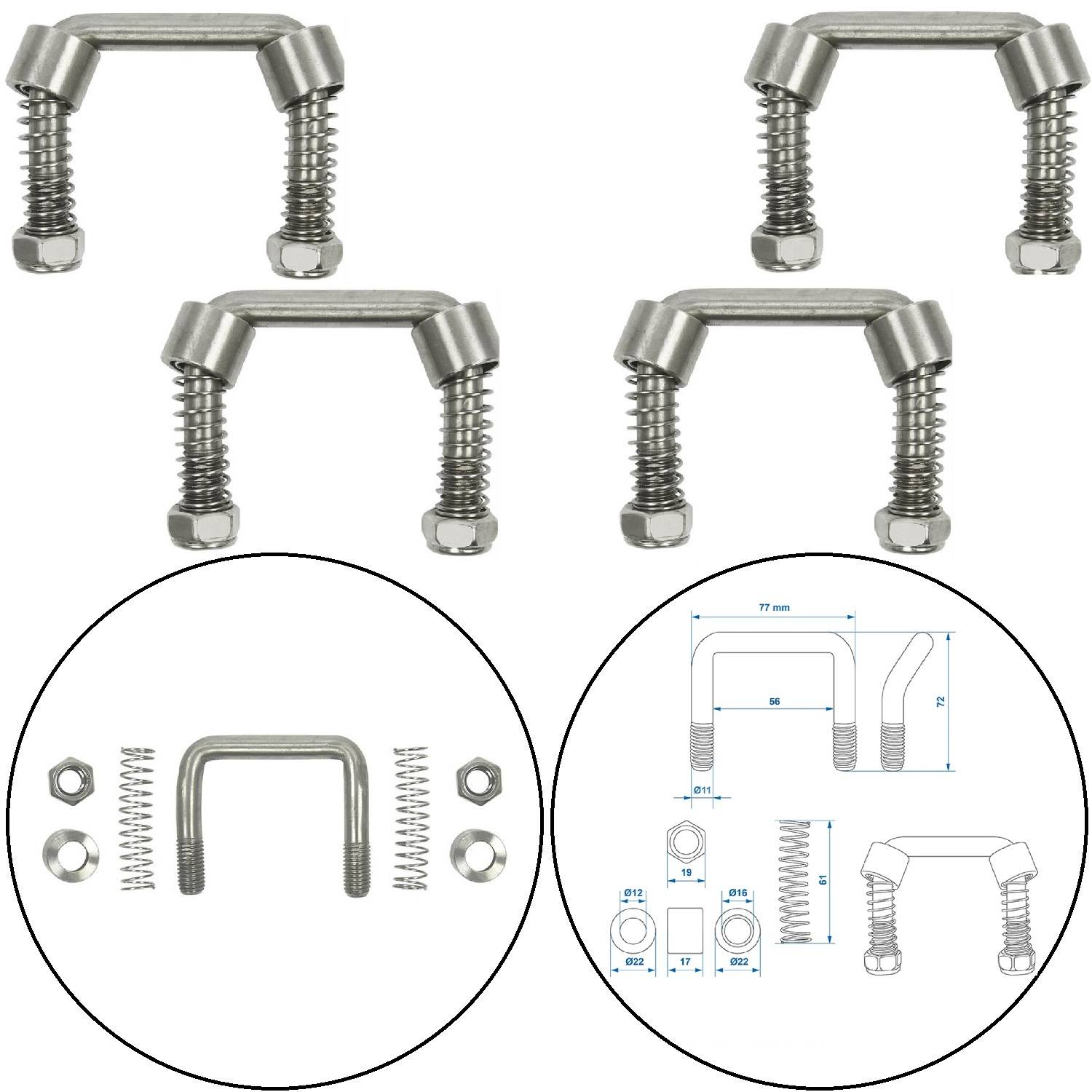 4x Bügelschrauben M12 U-Bügel 77x72 Rundstahlbügel mit Gegenplatte 800daN