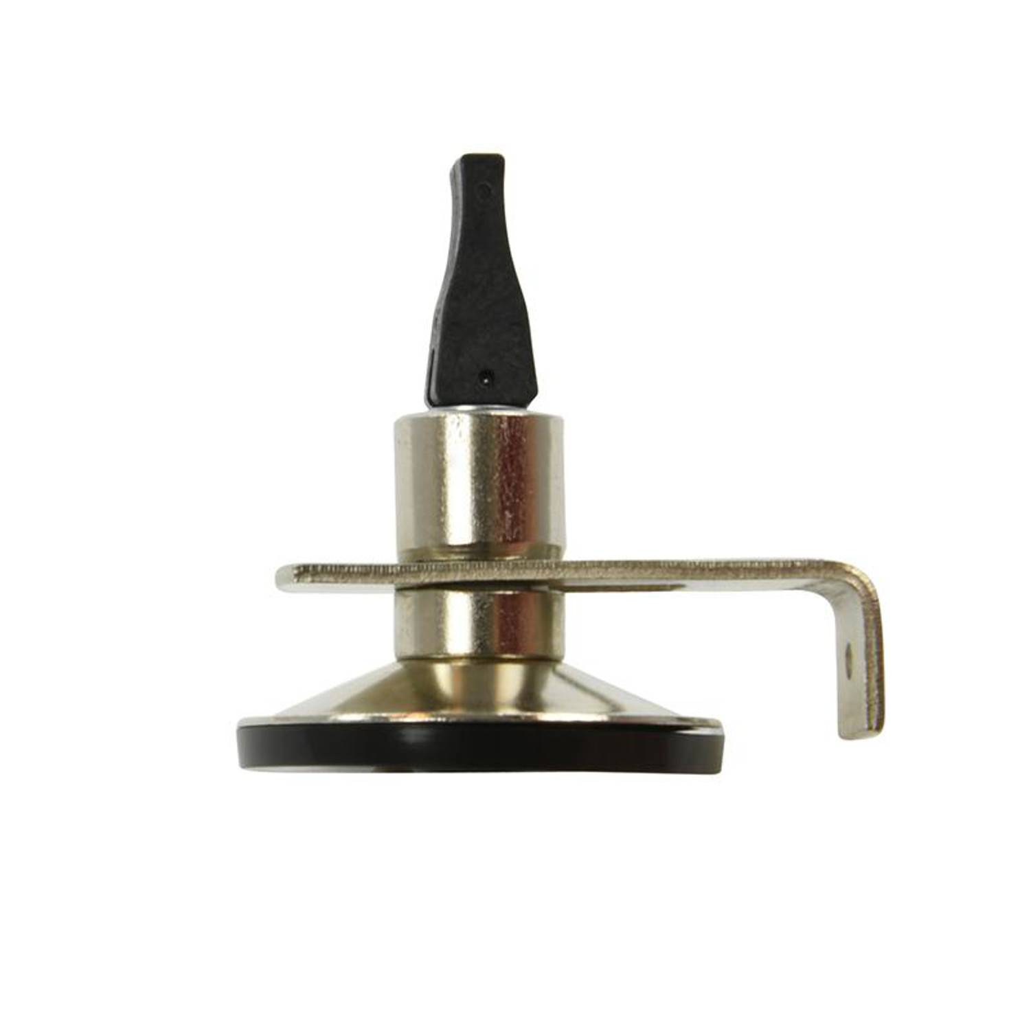 Ein kreisförmiges Metallschrankverschluss mit einem schwarzen Kunststoffgriff und einer Montagebefestigung, entwickelt zum Sichern von Schranktüren.