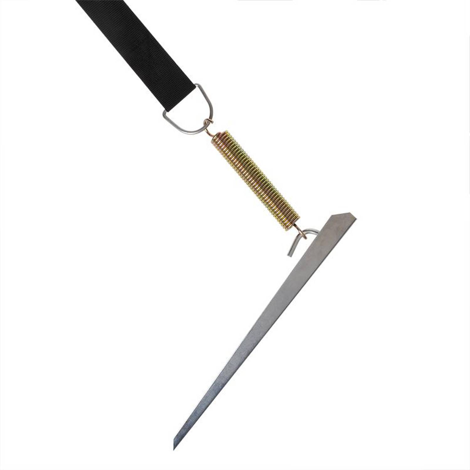 Ein handgehaltenes Gartengerät mit einer scharfen, schmalen Klinge und einer Federanbringung ist zum Ausreißen von Unkraut und Durchschneiden von Erde entwickelt worden.