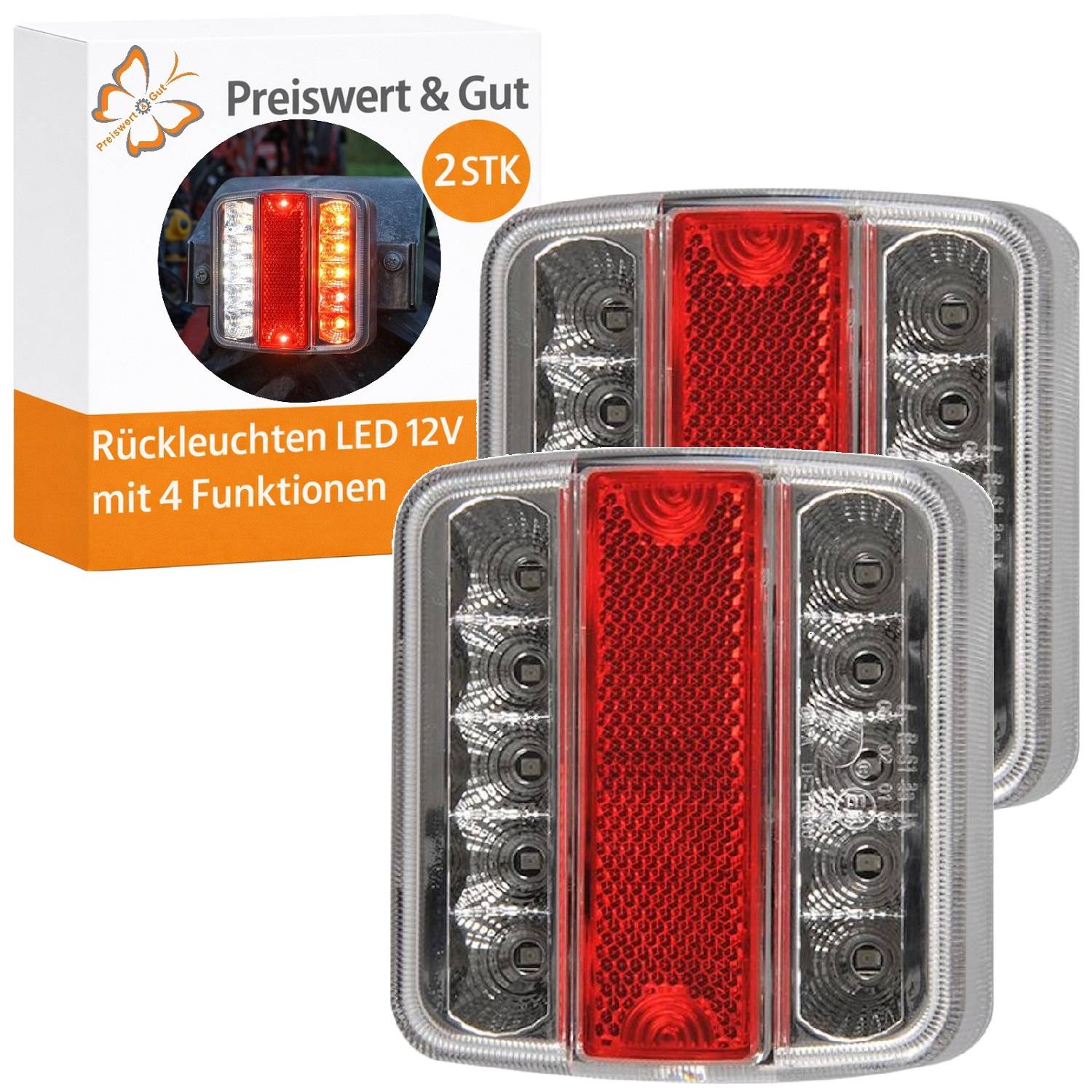 2 x Rückleuchten LED 12V mit 4 Funktionen 14LED Rücklicht Anhänger Traktor BWI