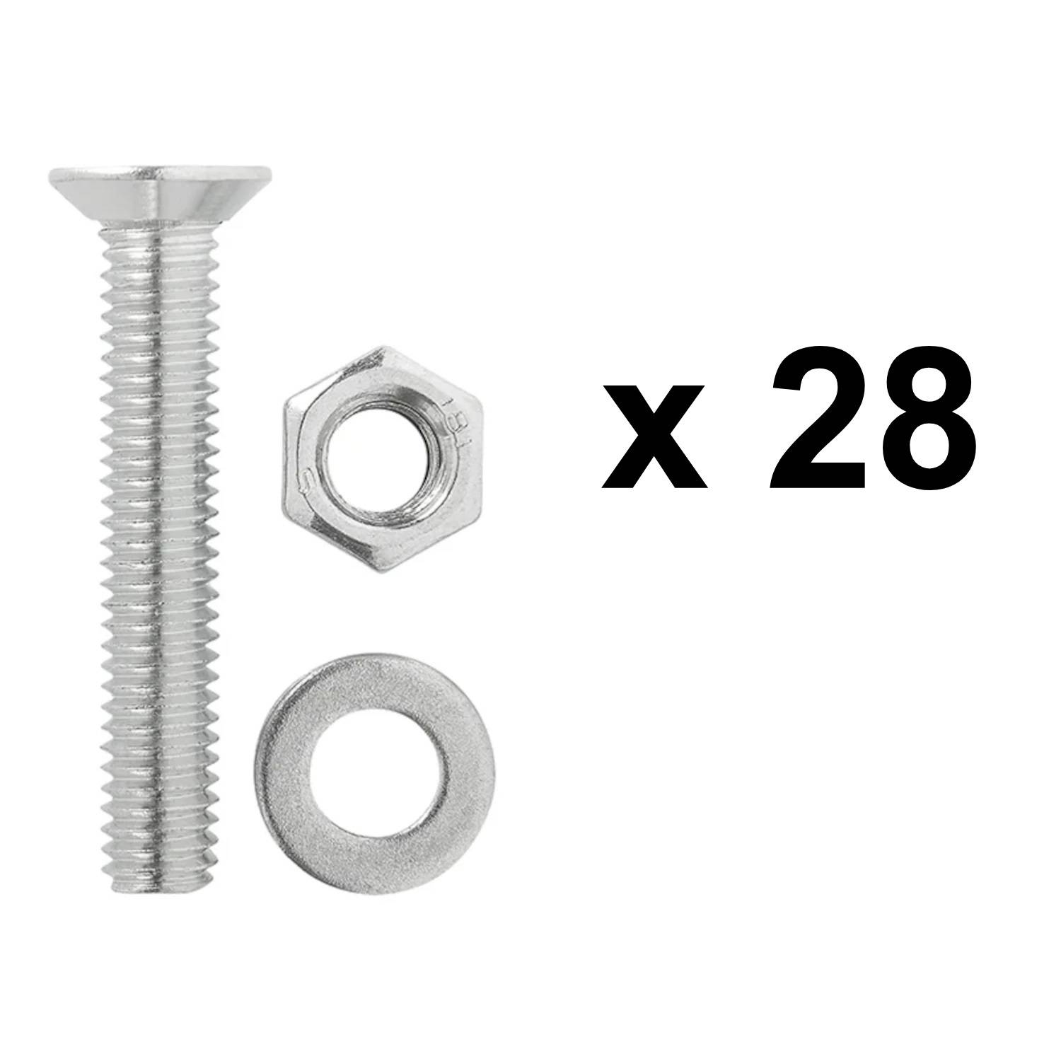 Schrauben-, Muttern- und Scheibensatz mit einer Menge von 28 Stück.