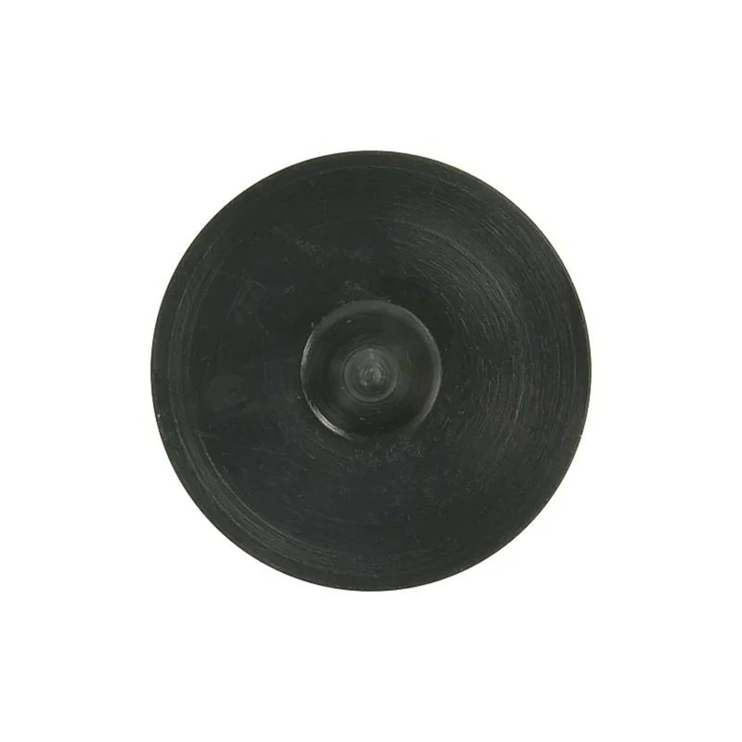 Schwarzer kreisförmiger Saugnapf, von oben betrachtet, mit strukturierter, konzentrischer Gestaltung.