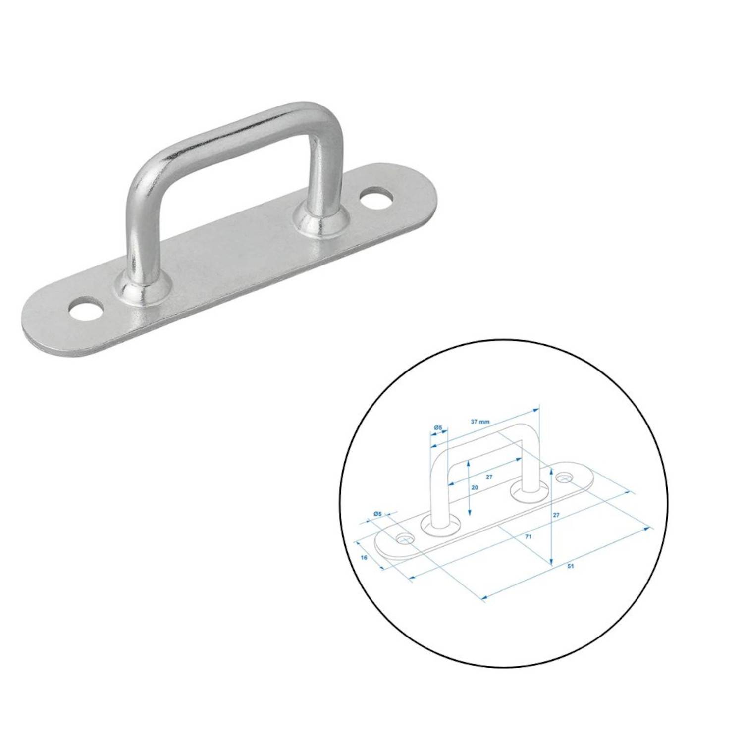 Ein polierter Metallgriff mit einer rechteckigen Basis, versehen mit zwei Schraublöchern. Eine technische Zeichnung zeigt seine Abmessungen: Länge 78 mm, Breite 16 mm, Höhe 26 mm.