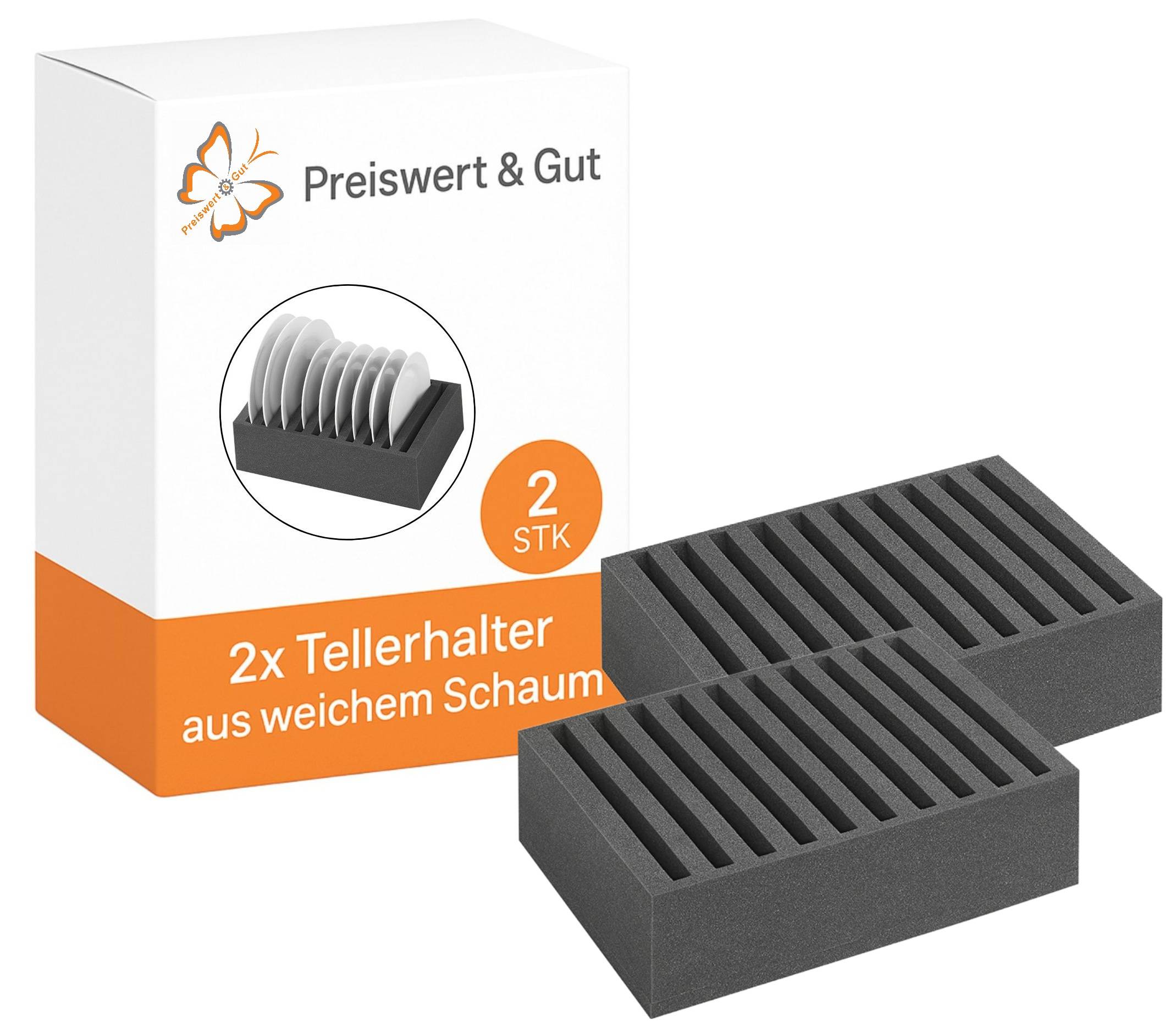 2 x Tellerhalterung für 10 Teller – Stabiler Geschirrhalter aus Schaumblock, zuschneidbar, ideal für Wohnwagen und Zuhause, Farbe anthrazit